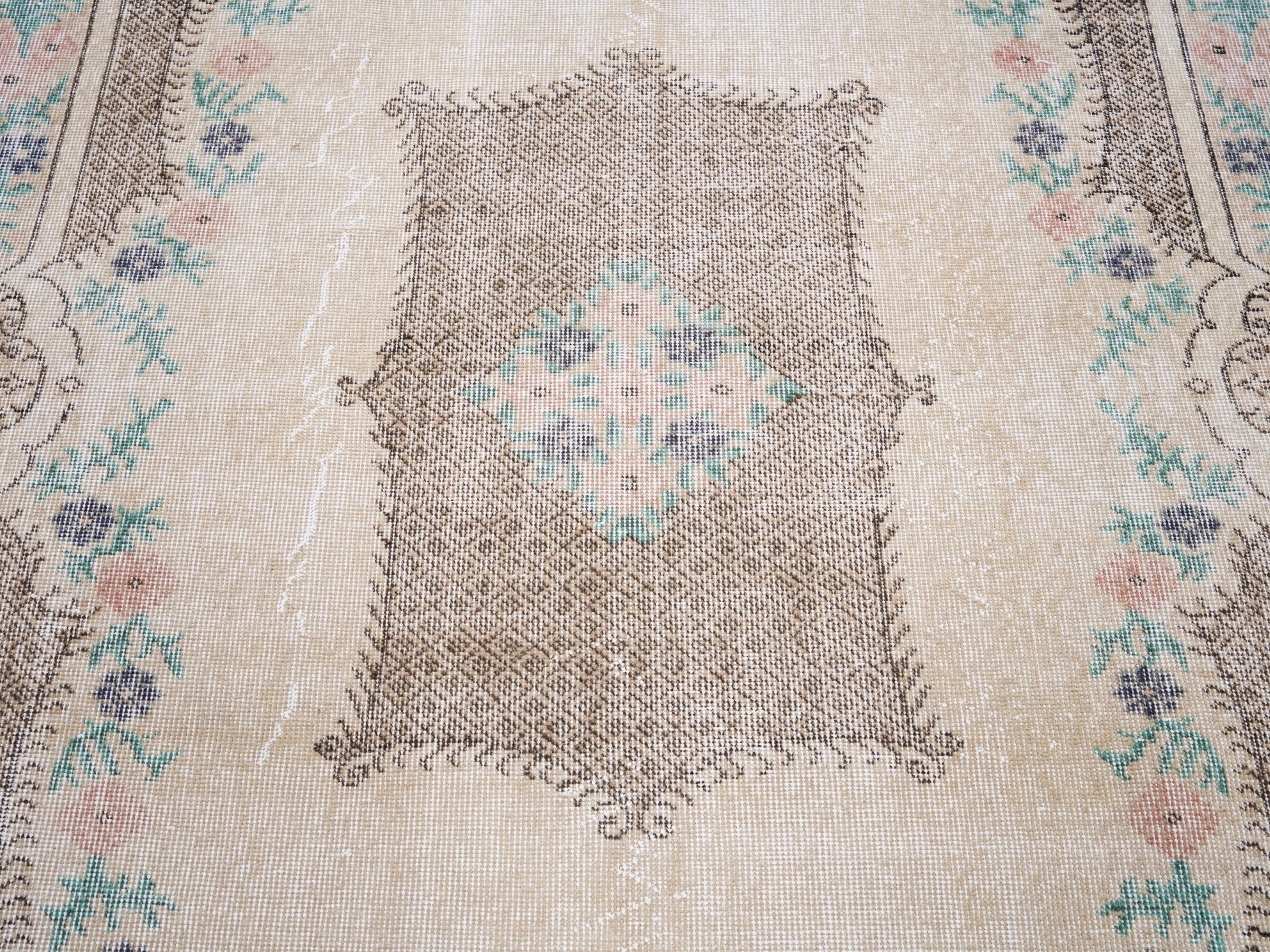 Turkish Isparta area rug in cream and brown, view 4 of 10