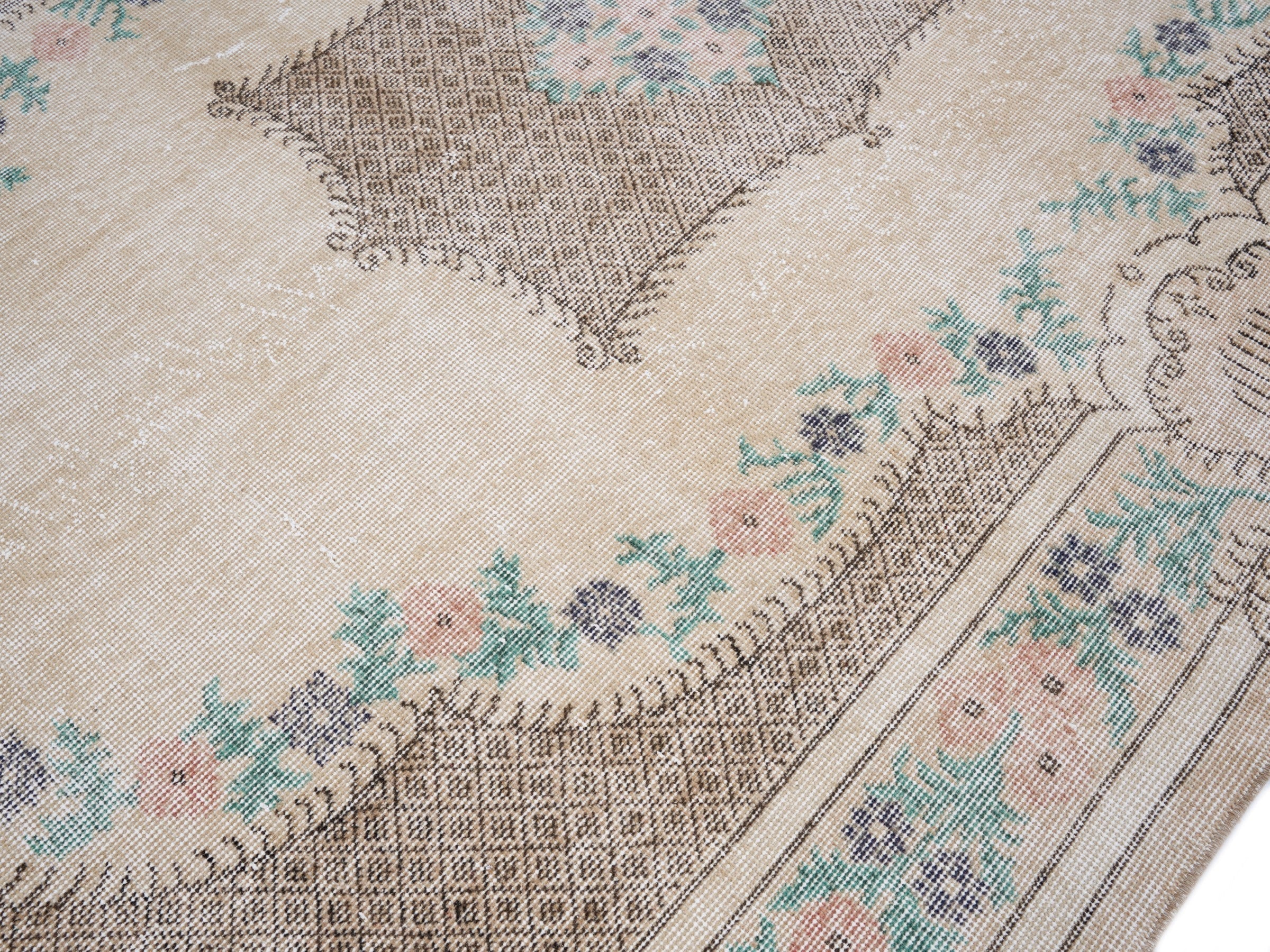 Turkish Isparta area rug in cream and brown, view 5 of 10