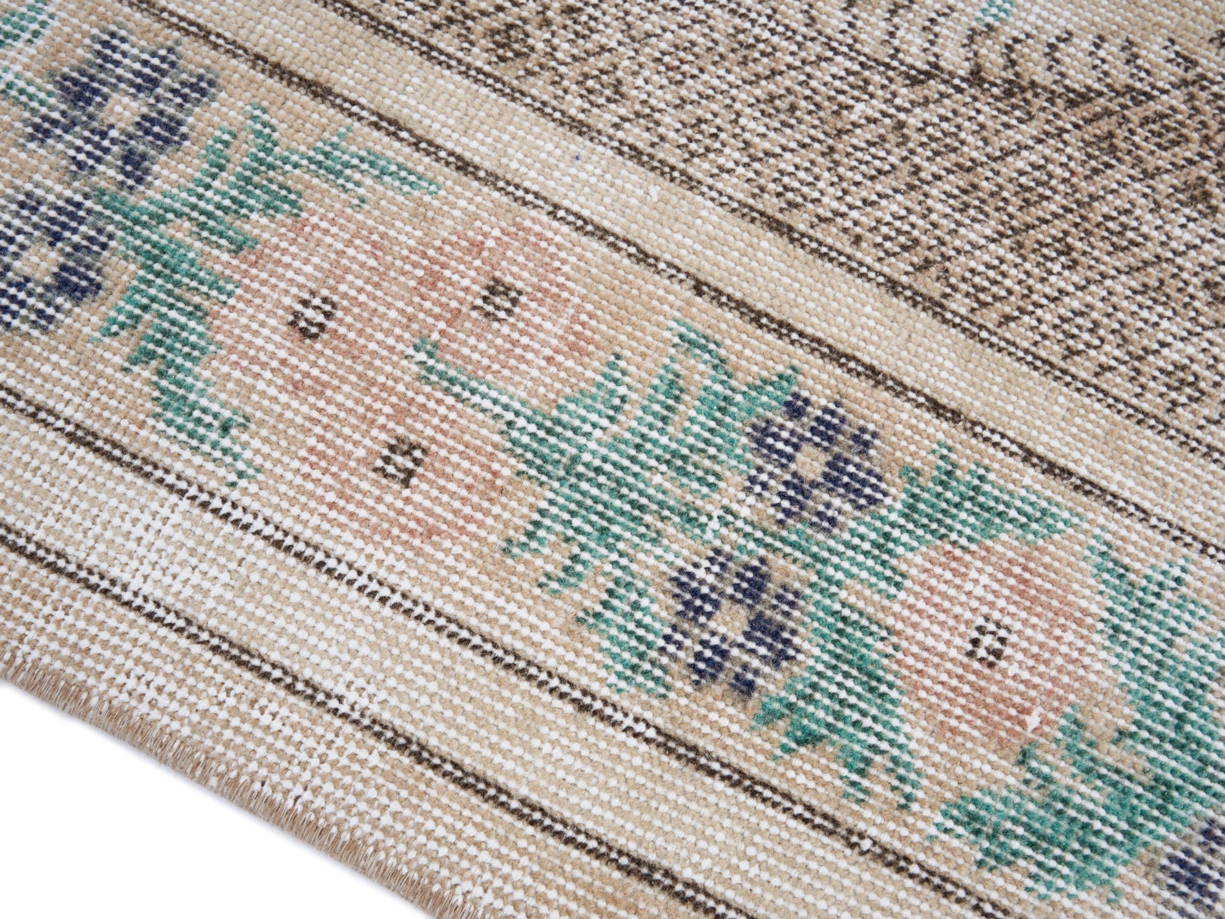 Turkish Isparta area rug in cream and brown, view 6 of 10