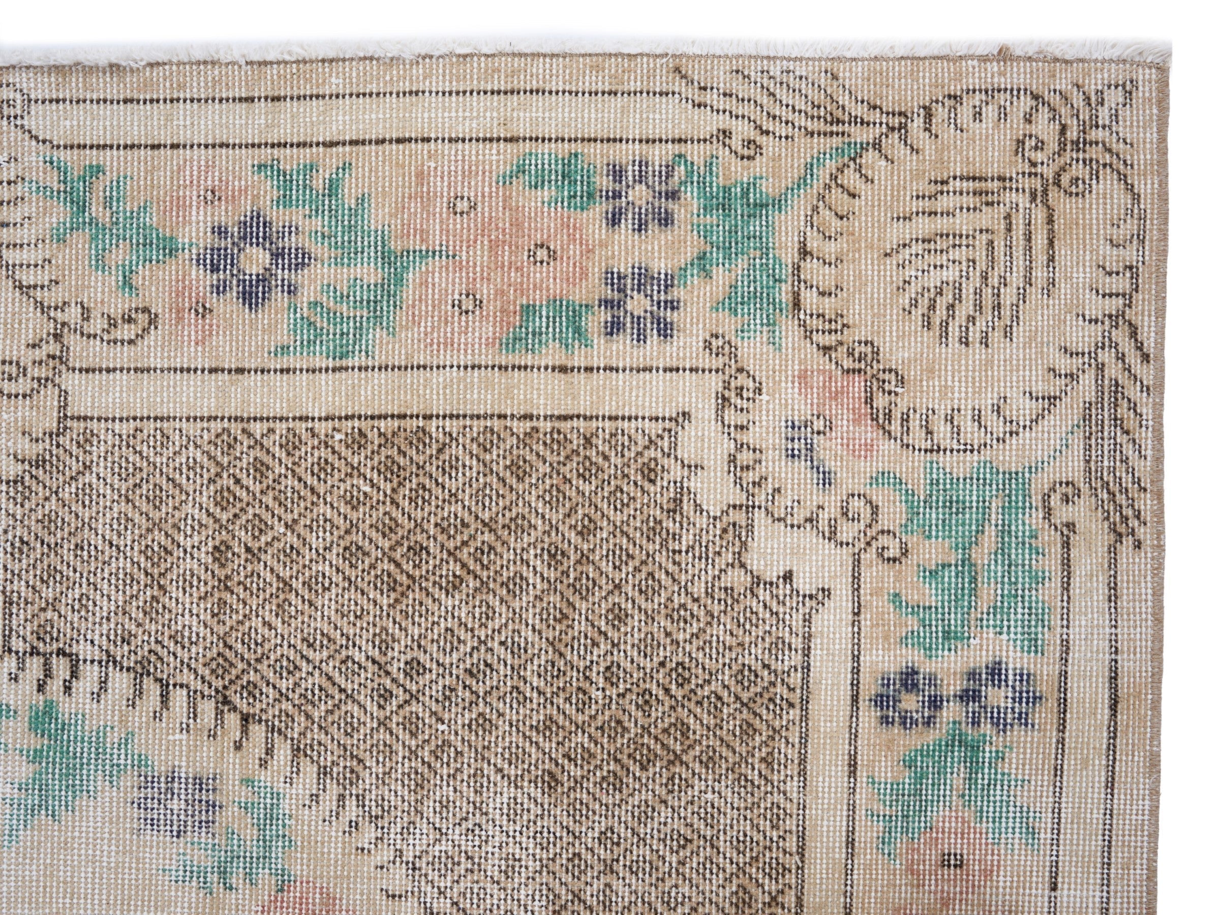 Turkish Isparta area rug in cream and brown, view 8 of 10