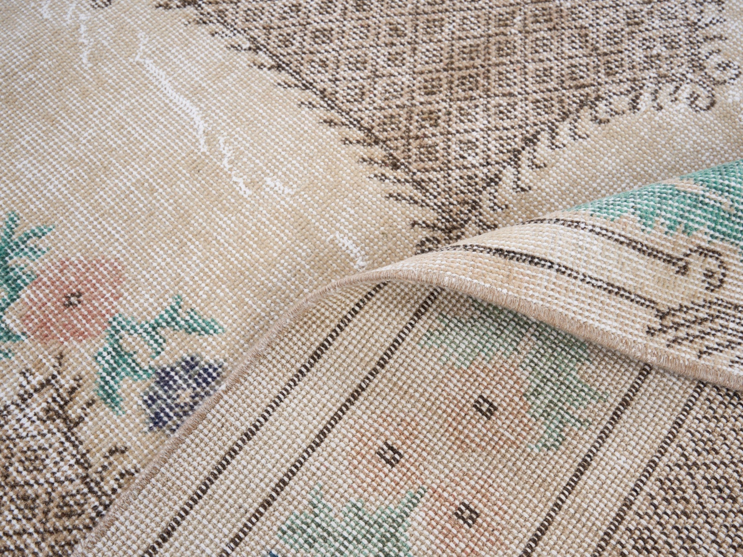 Turkish Isparta area rug in cream and brown, view 9 of 10