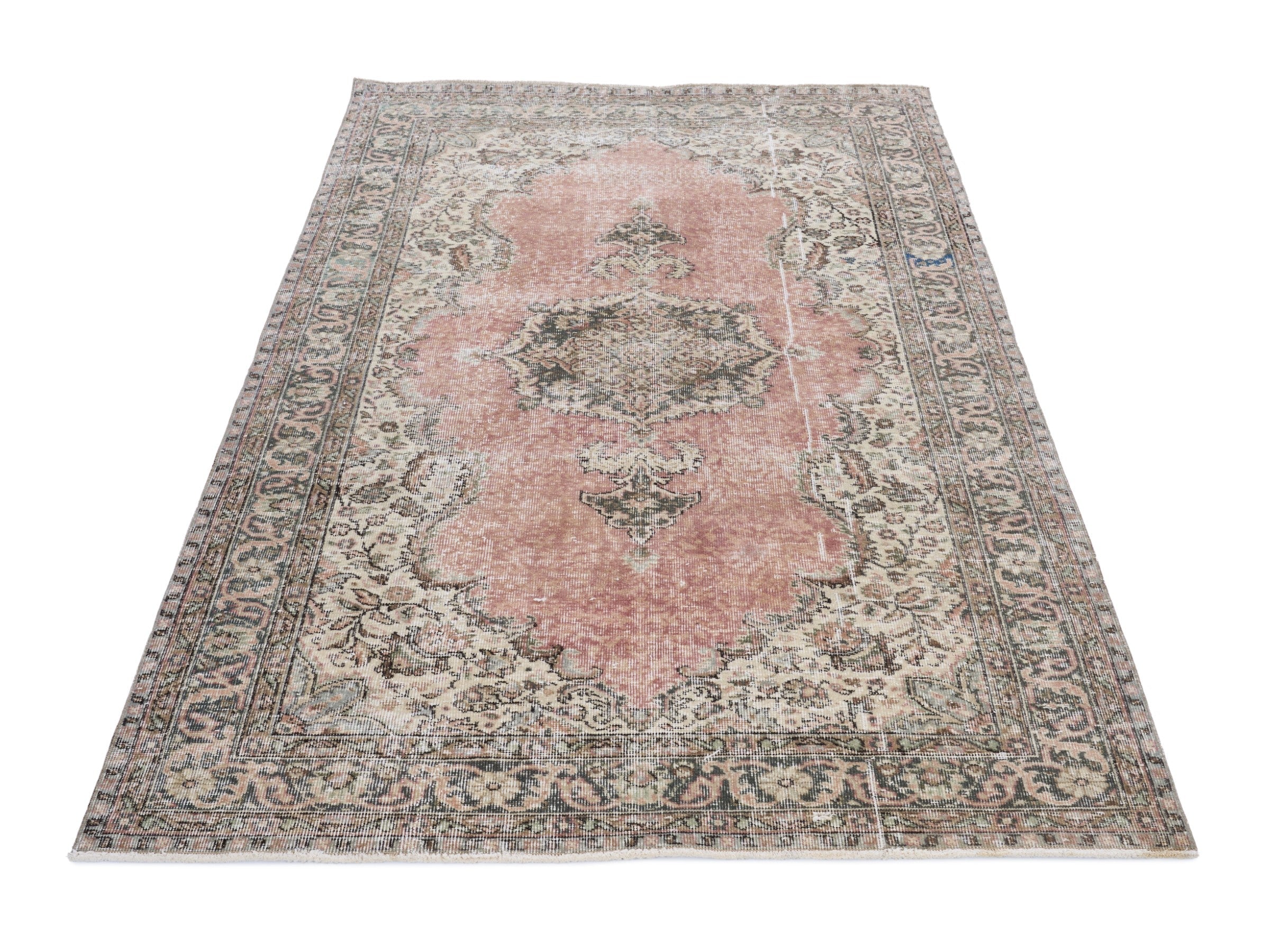 Turkish Isparta area rug in dusty rose and cream, view 2 of 10