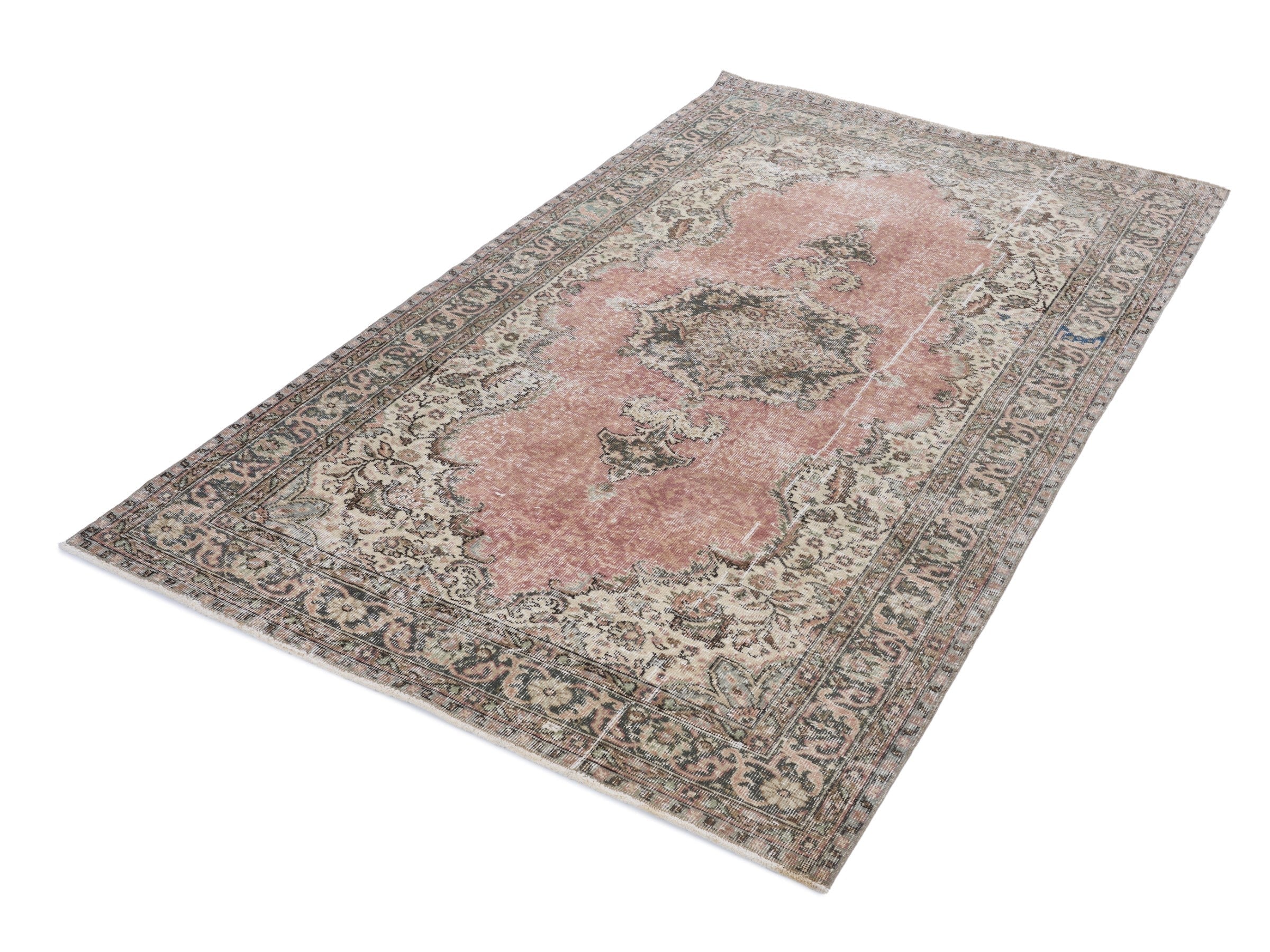 Turkish Isparta area rug in dusty rose and cream, view 3 of 10