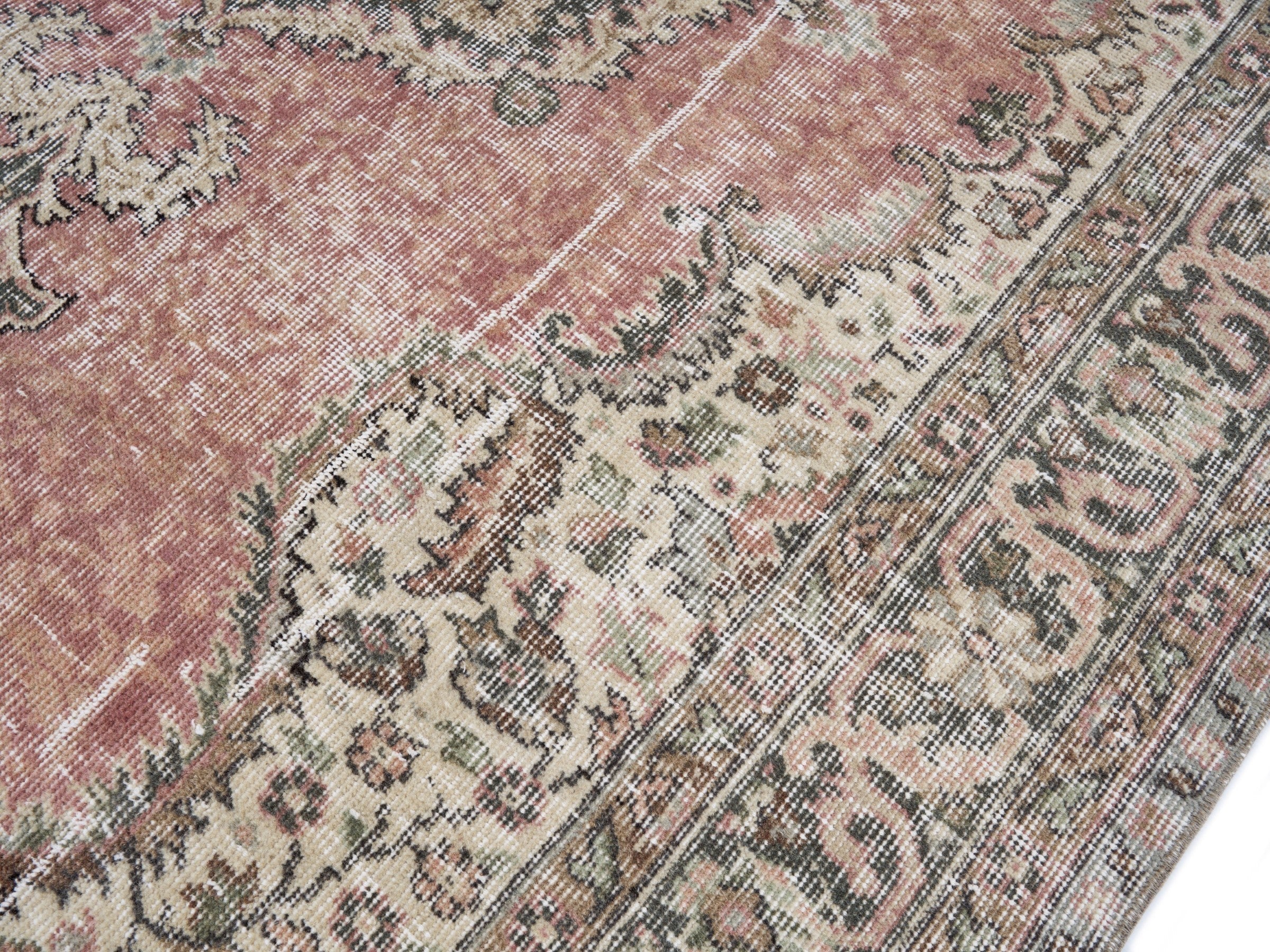 Turkish Isparta area rug in dusty rose and cream, view 5 of 10