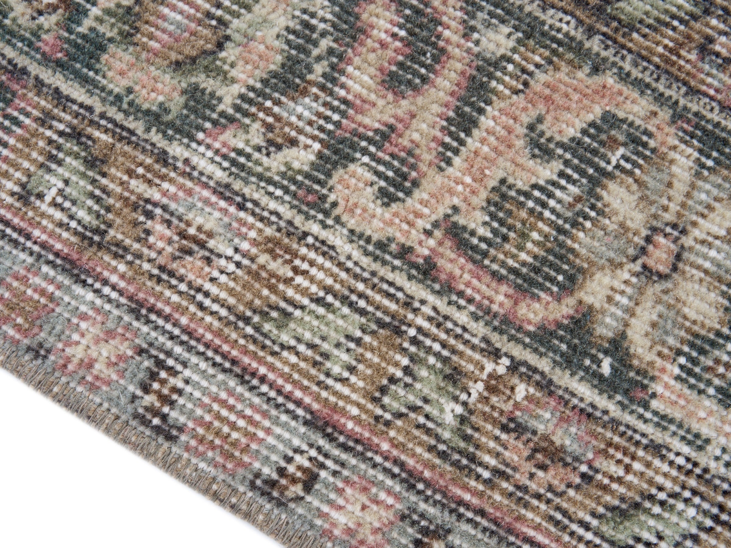 Turkish Isparta area rug in dusty rose and cream, view 6 of 10