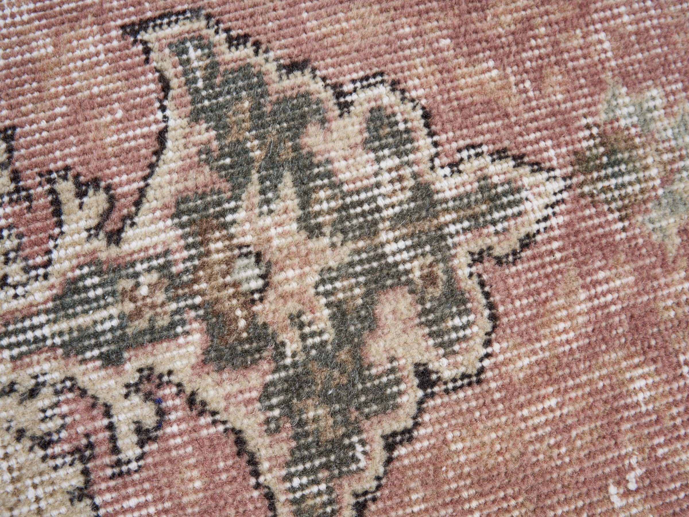 Turkish Isparta area rug in dusty rose and cream, view 7 of 10