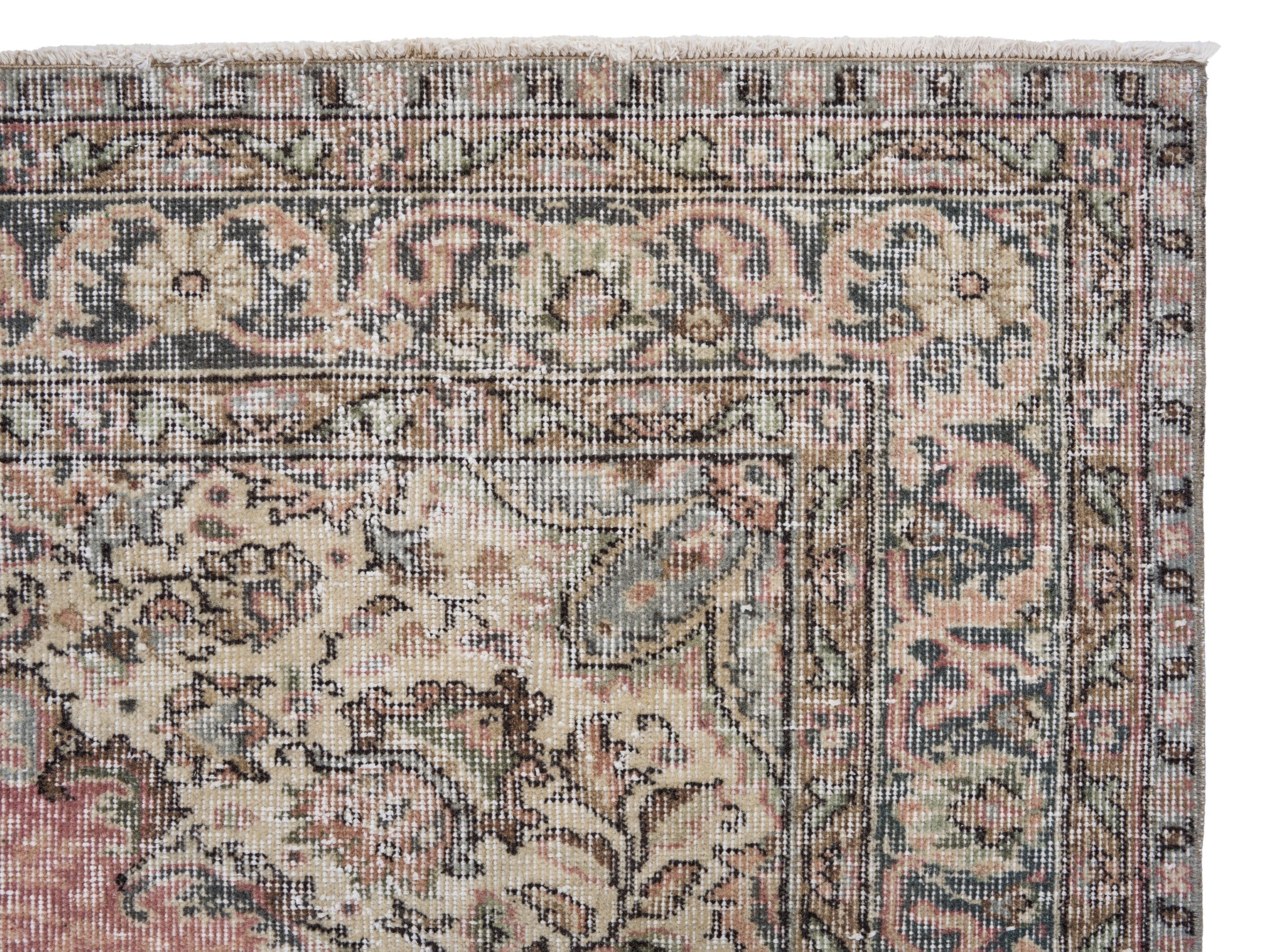 Turkish Isparta area rug in dusty rose and cream, view 8 of 10