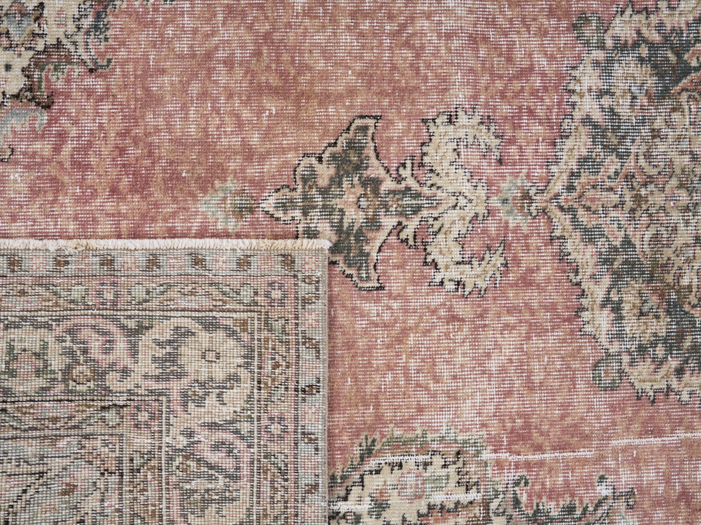 Turkish Isparta area rug in dusty rose and cream, view 10 of 10