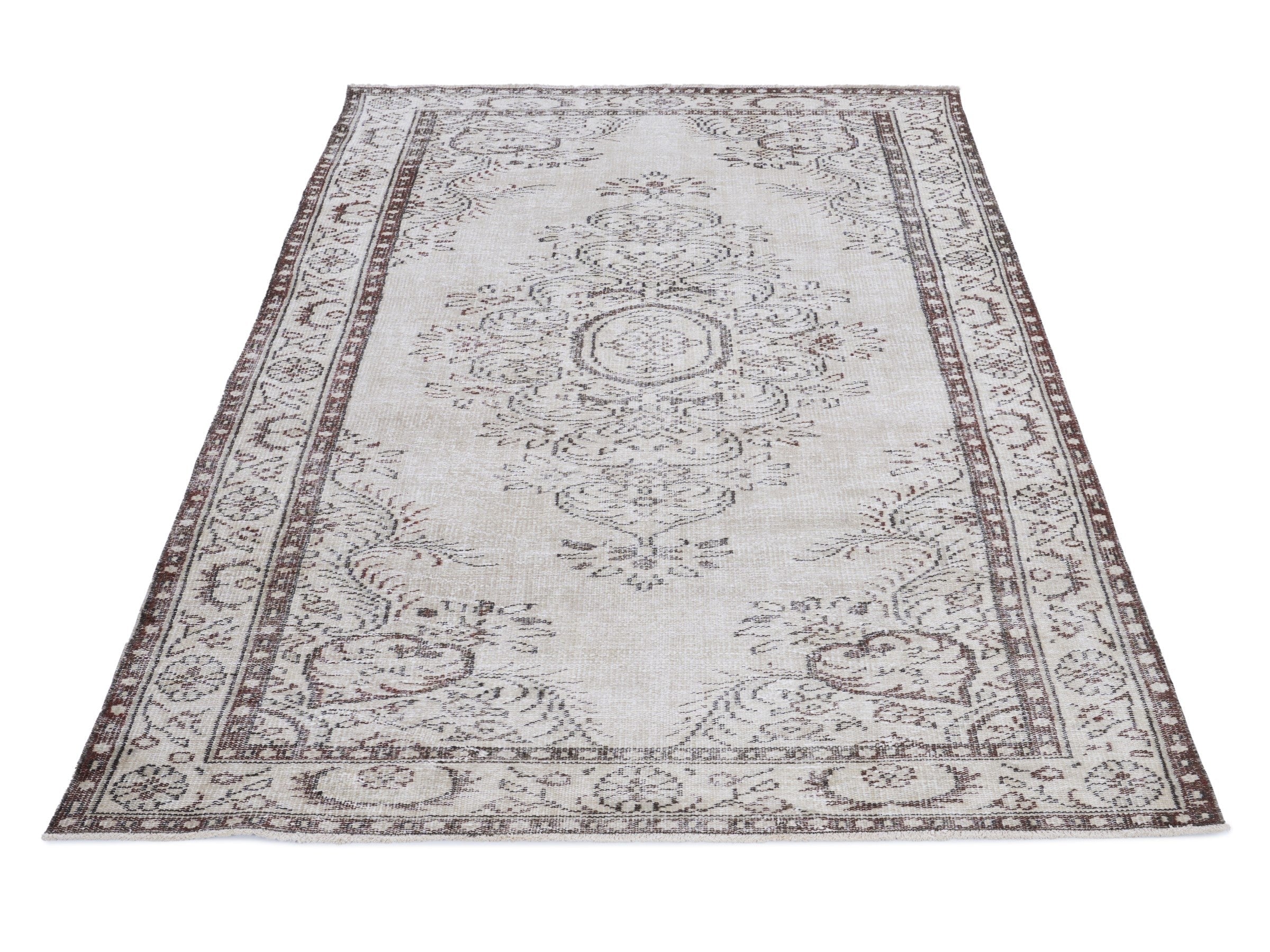 Turkish Manisa area rug in cream and greige, view 2 of 10