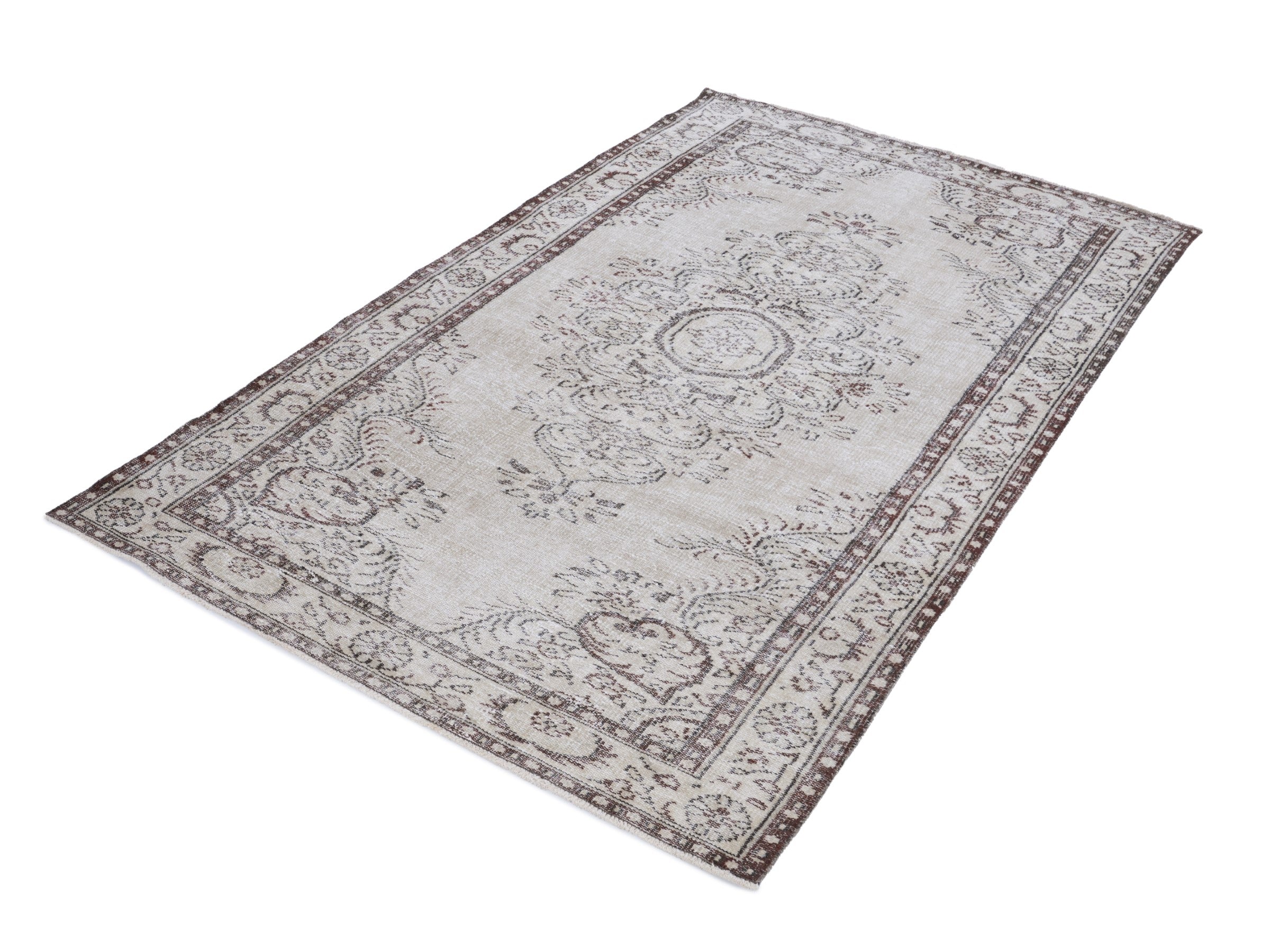 Turkish Manisa area rug in cream and greige, view 3 of 10