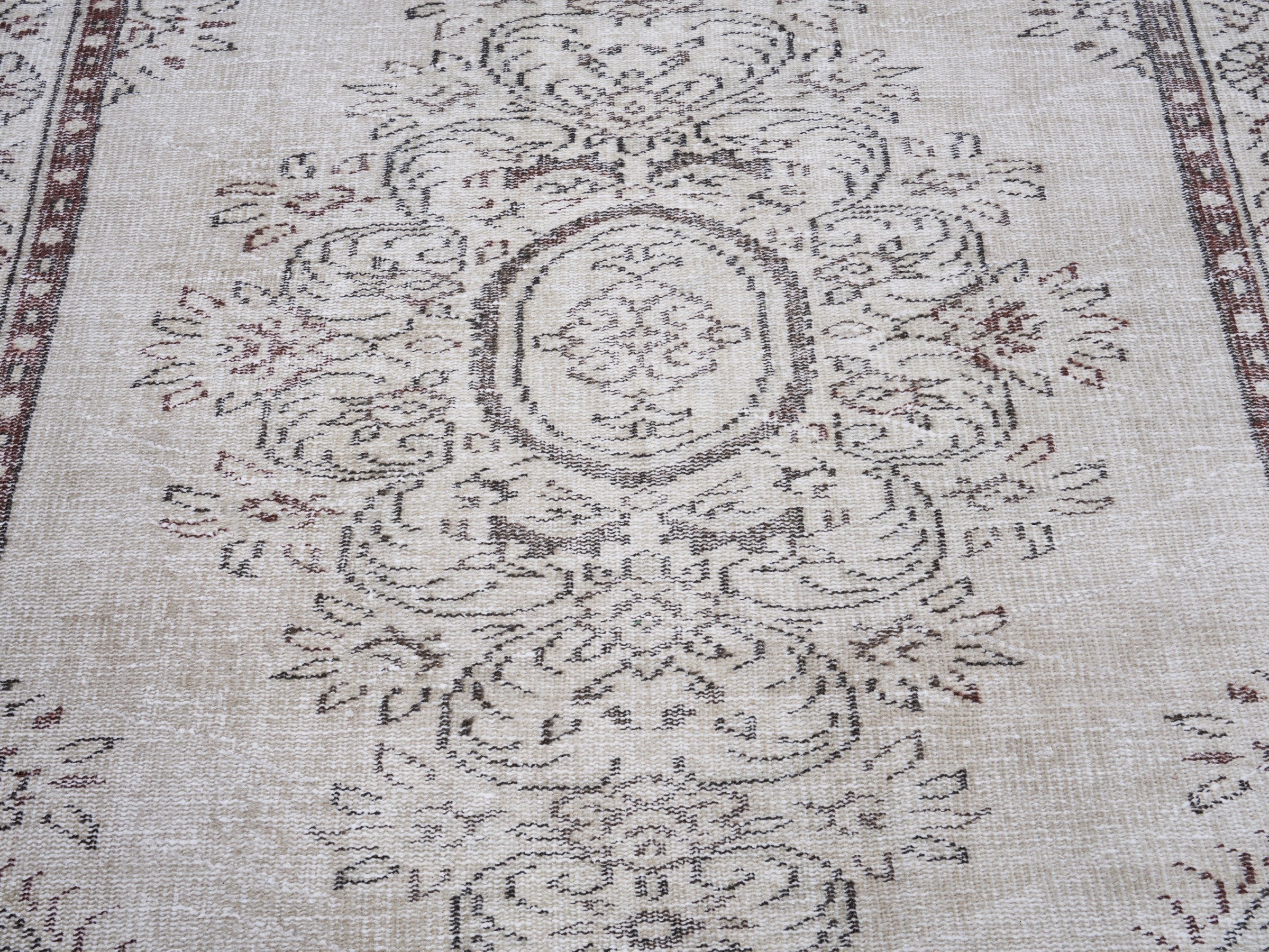 Turkish Manisa area rug in cream and greige, view 4 of 10
