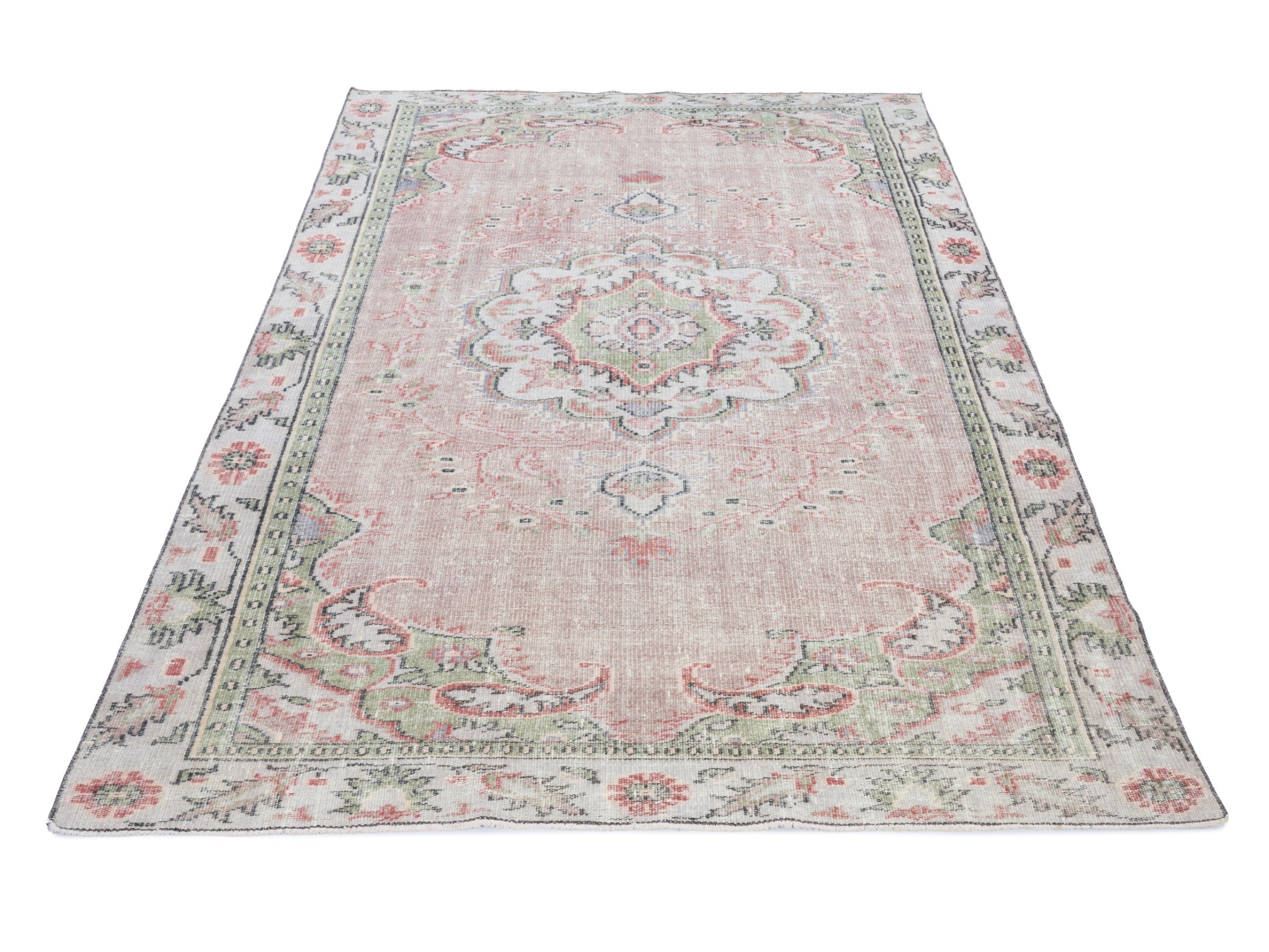 Turkish Manisa area rug in dusty rose and cream, view 2 of 10