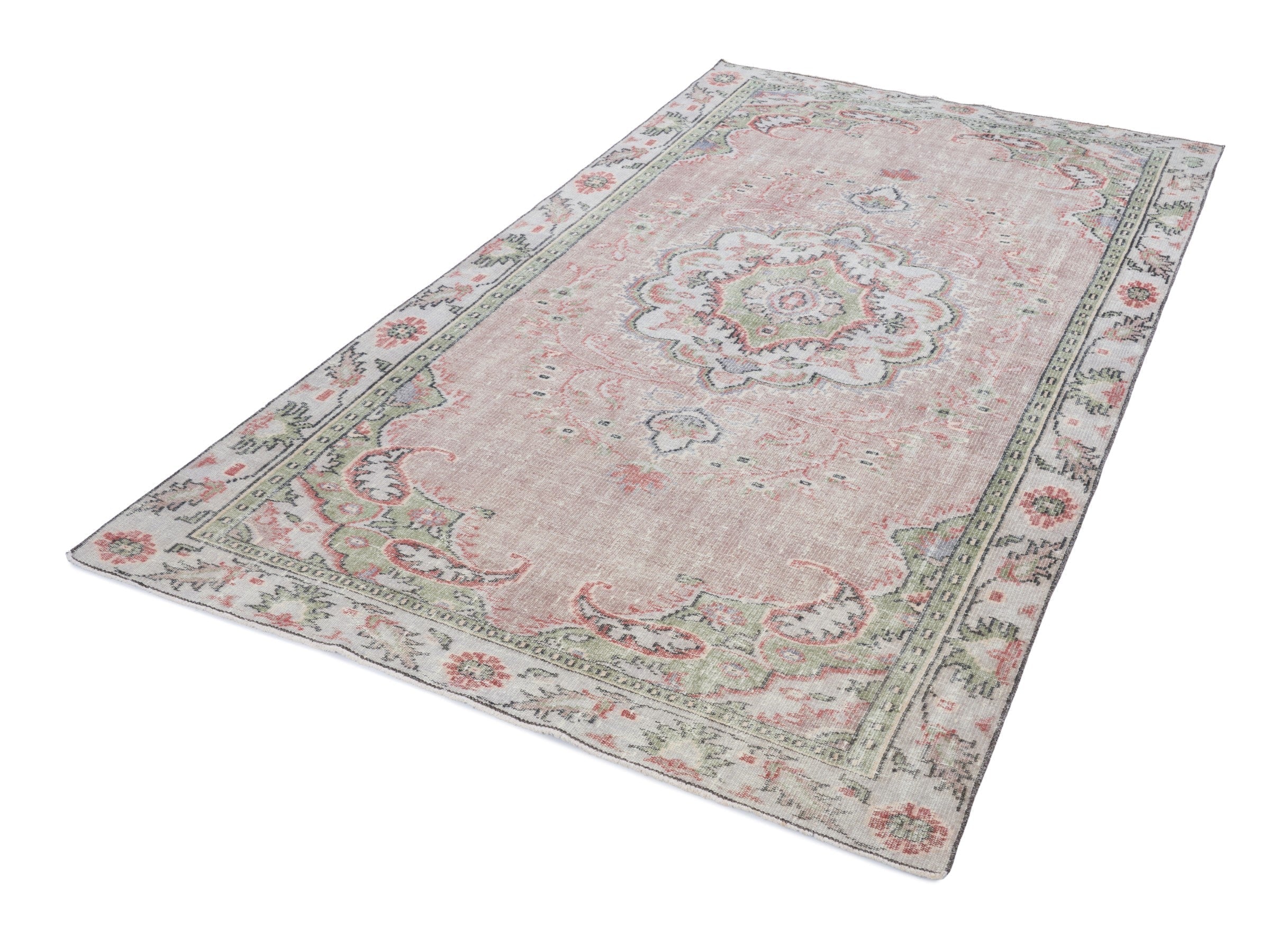 Turkish Manisa area rug in dusty rose and cream, view 3 of 10