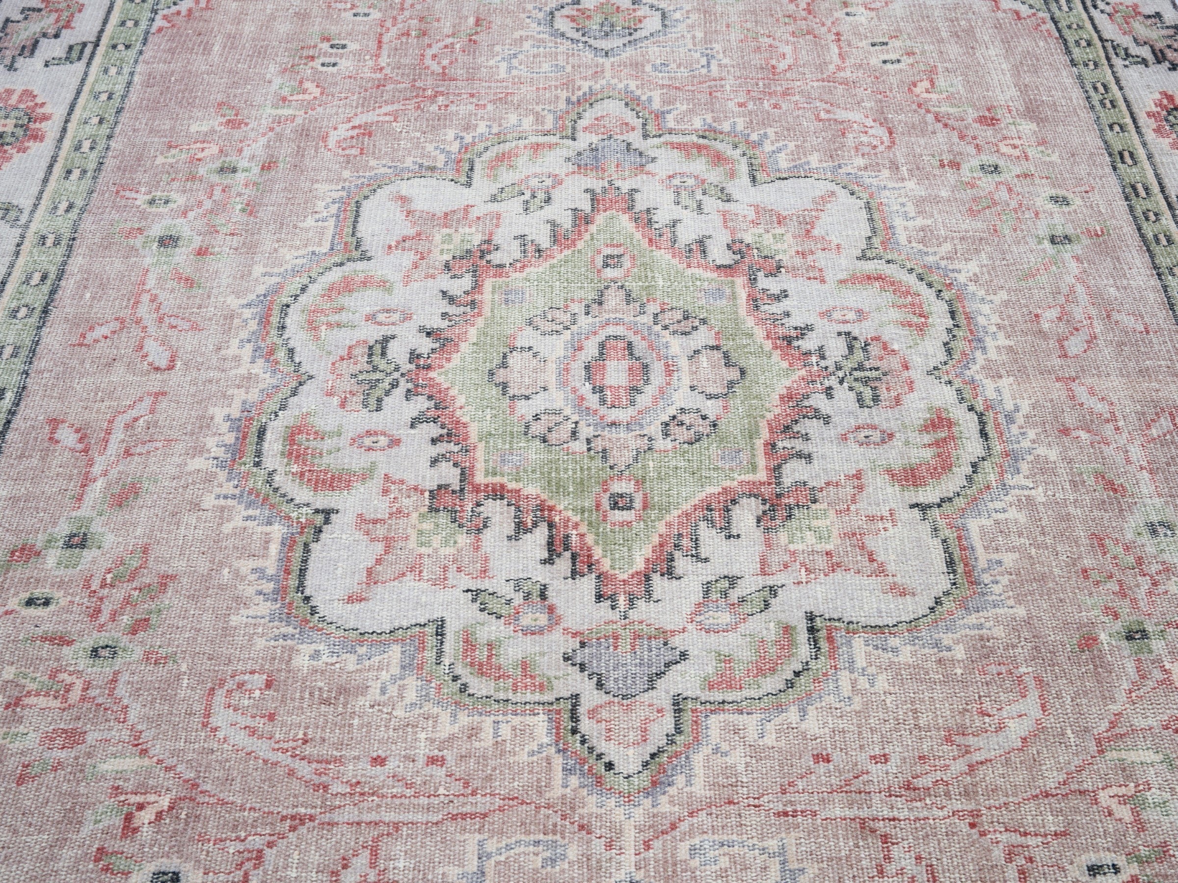 Turkish Manisa area rug in dusty rose and cream, view 4 of 10