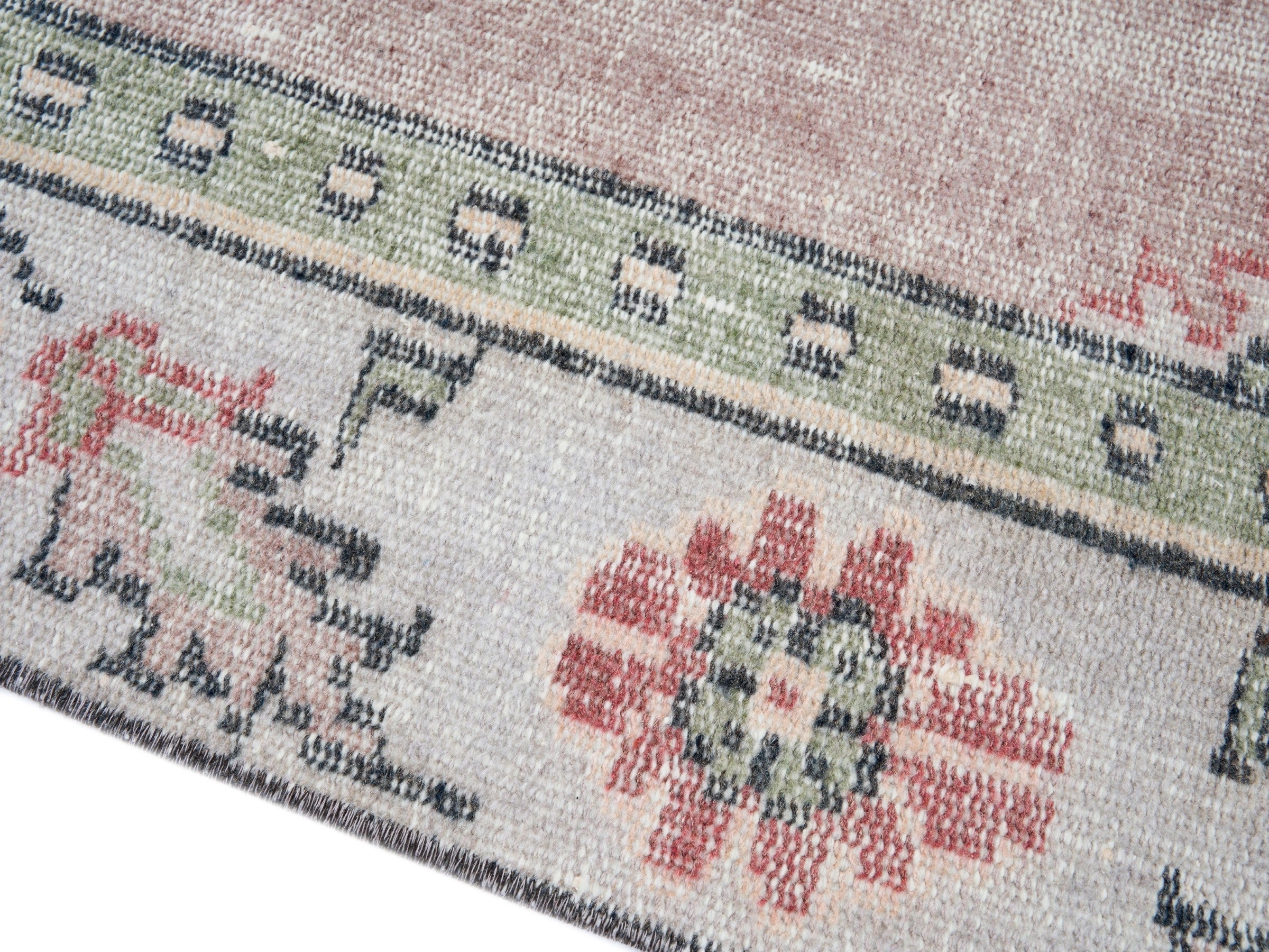 Turkish Manisa area rug in dusty rose and cream, view 6 of 10