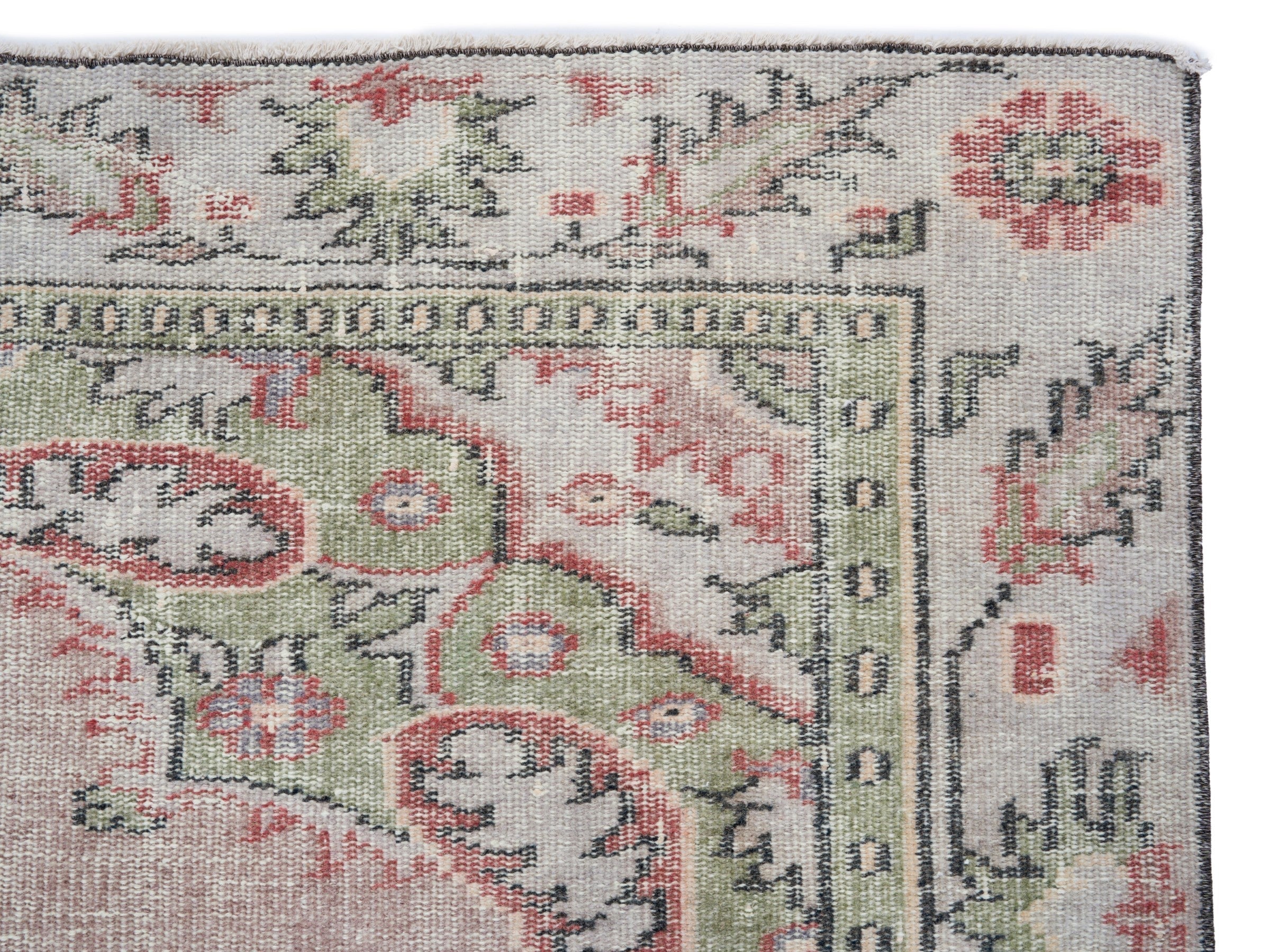 Turkish Manisa area rug in dusty rose and cream, view 8 of 10