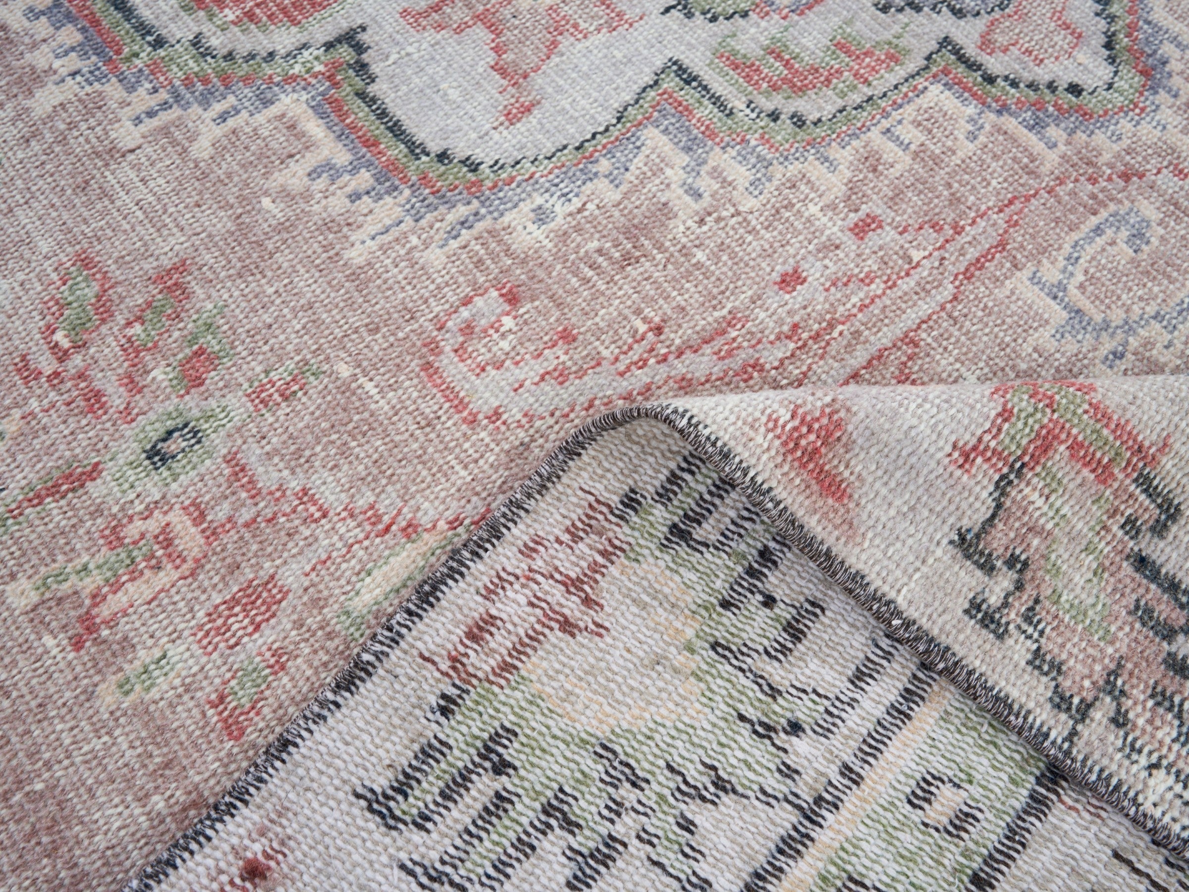 Turkish Manisa area rug in dusty rose and cream, view 9 of 10