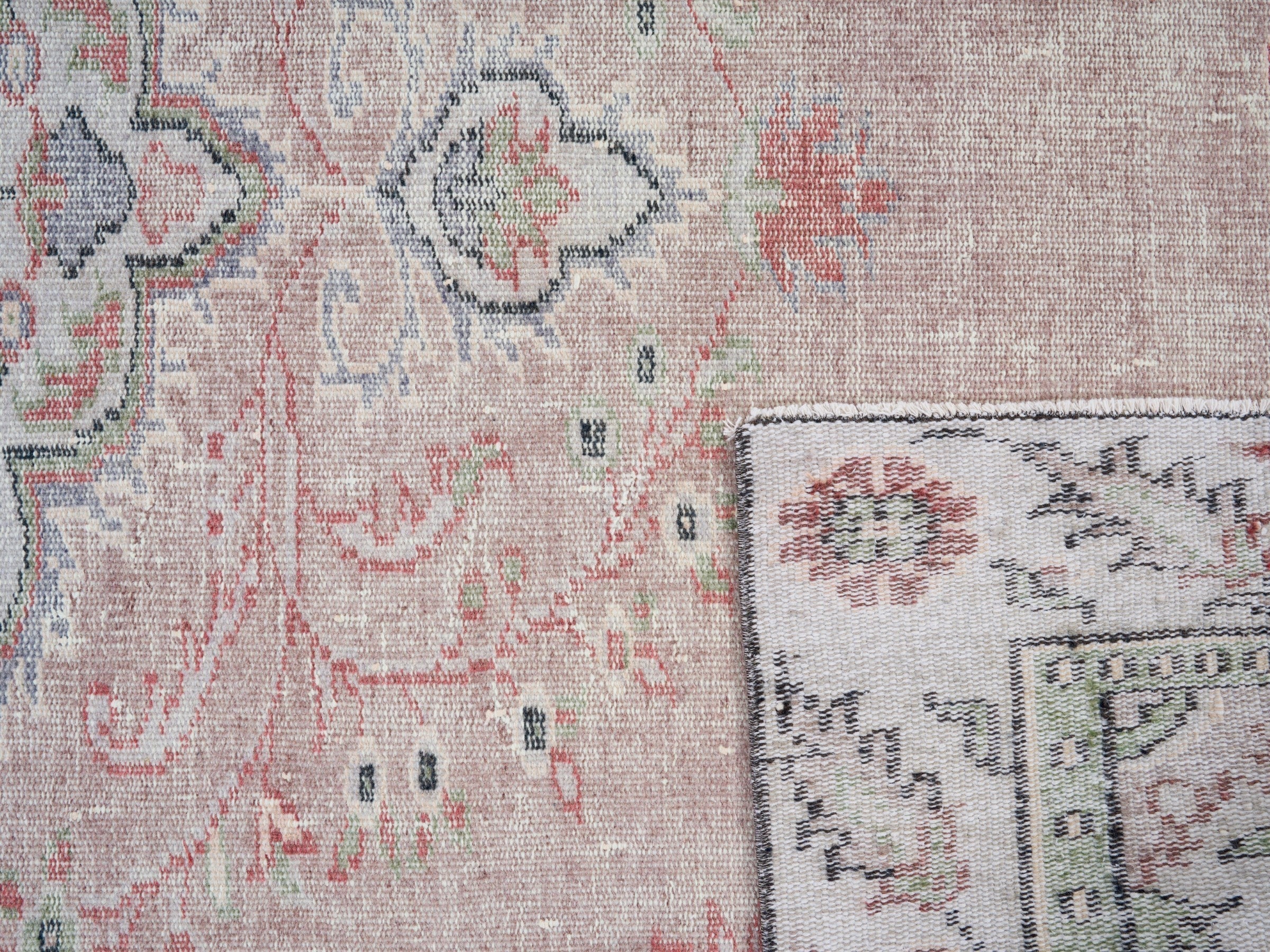 Turkish Manisa area rug in dusty rose and cream, view 10 of 10