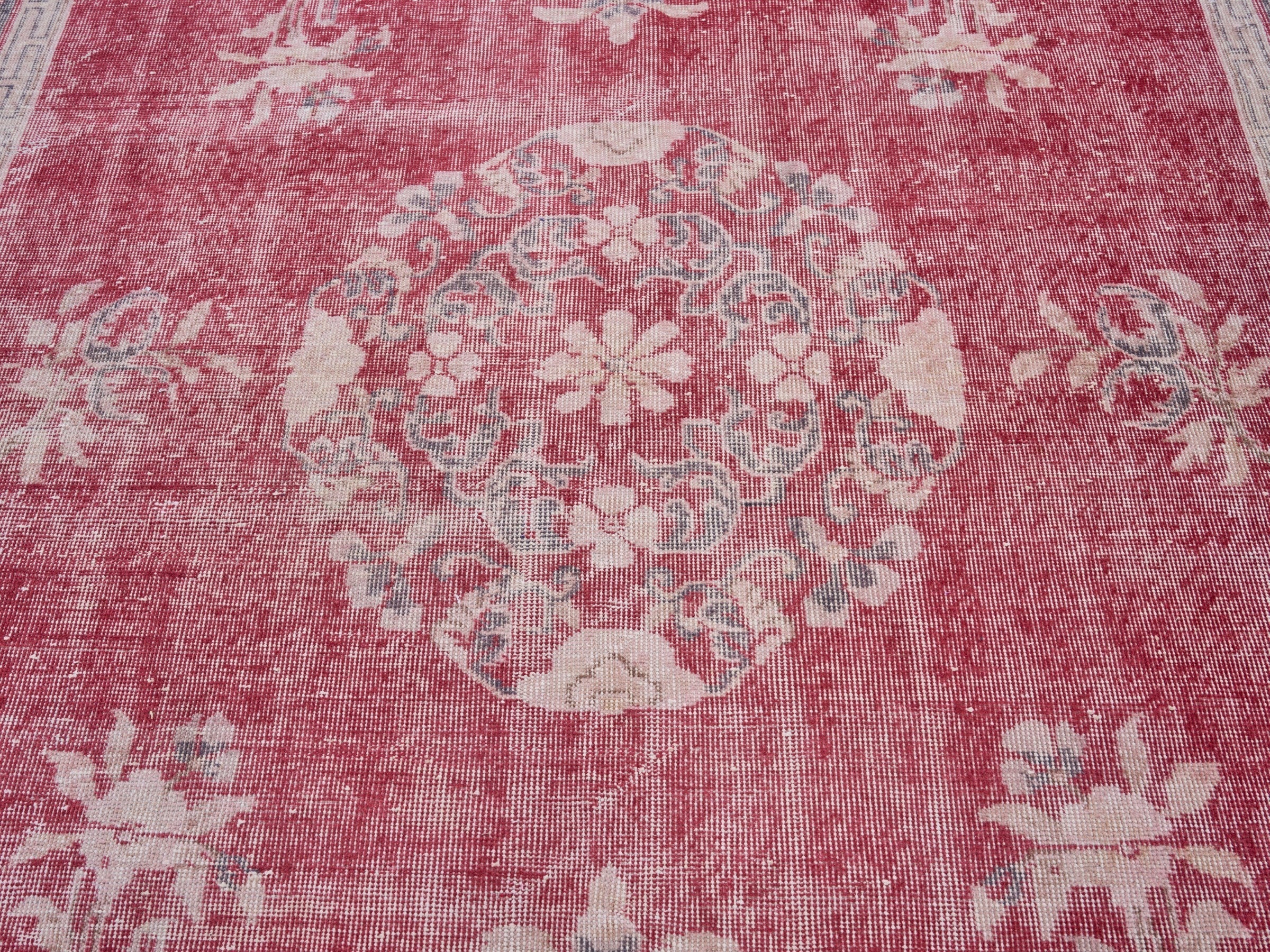 Turkish Isparta area rug in faded red and slate blue, view 4 of 10