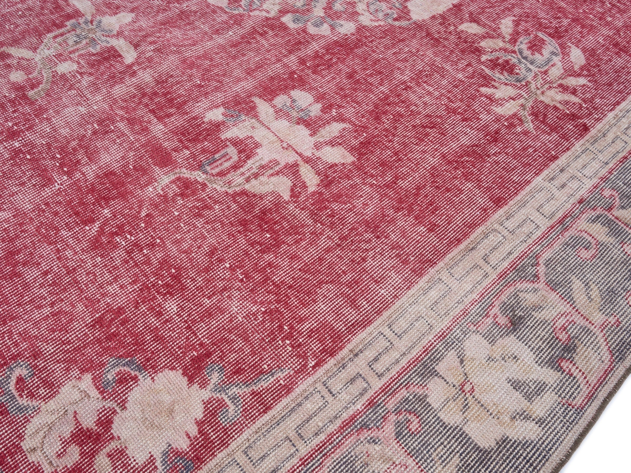 Turkish Isparta area rug in faded red and slate blue, view 5 of 10