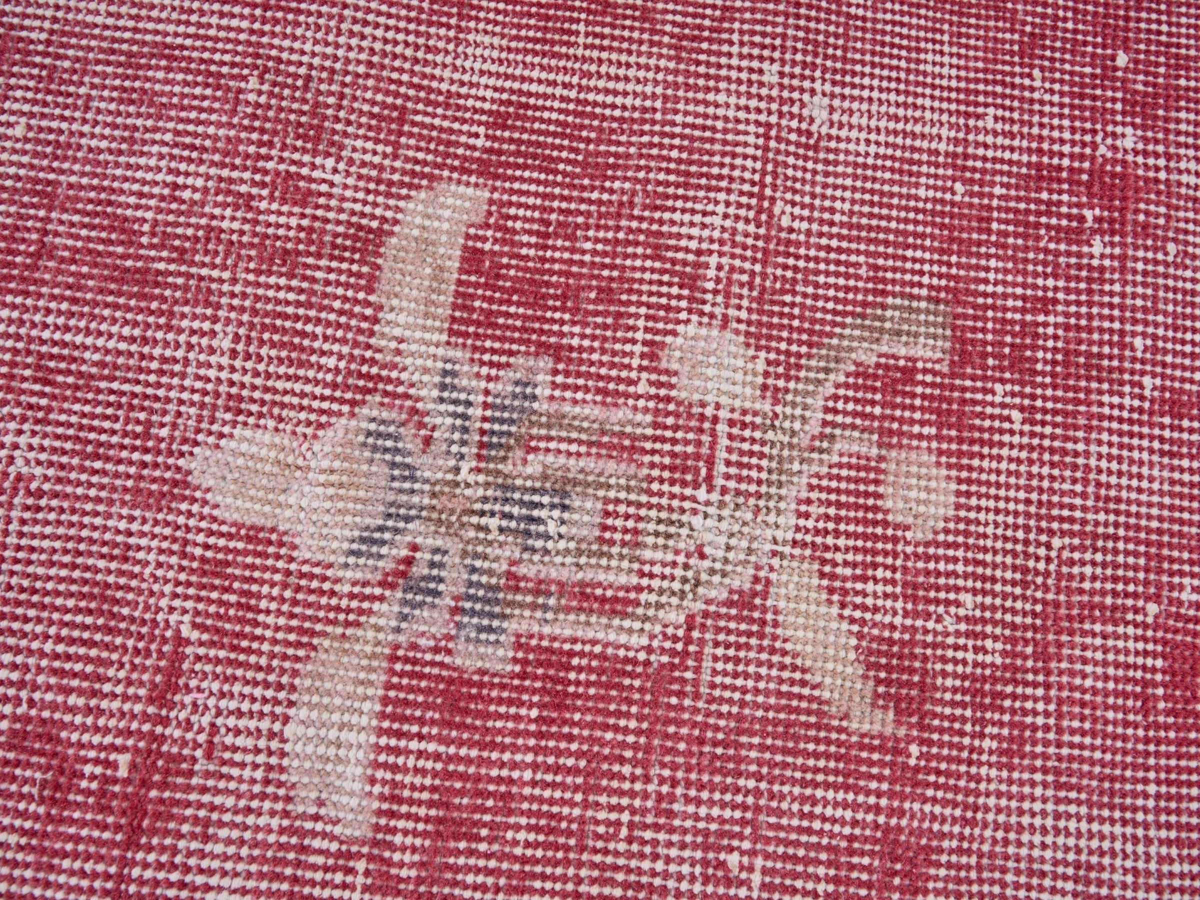 Turkish Isparta area rug in faded red and slate blue, view 7 of 10