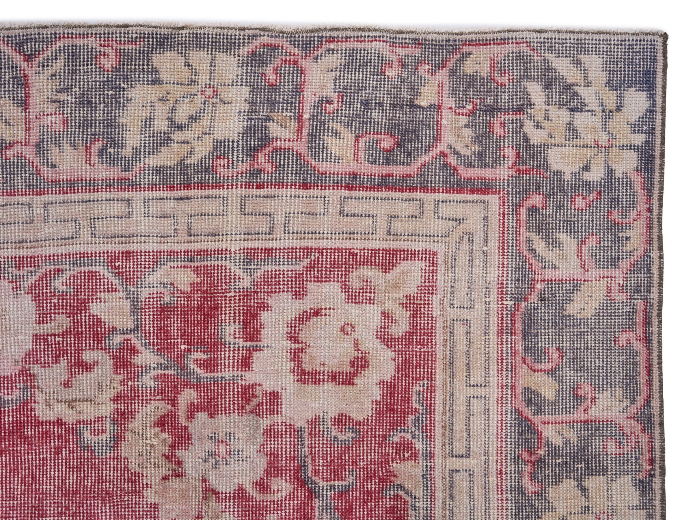 Turkish Isparta area rug in faded red and slate blue, view 8 of 10