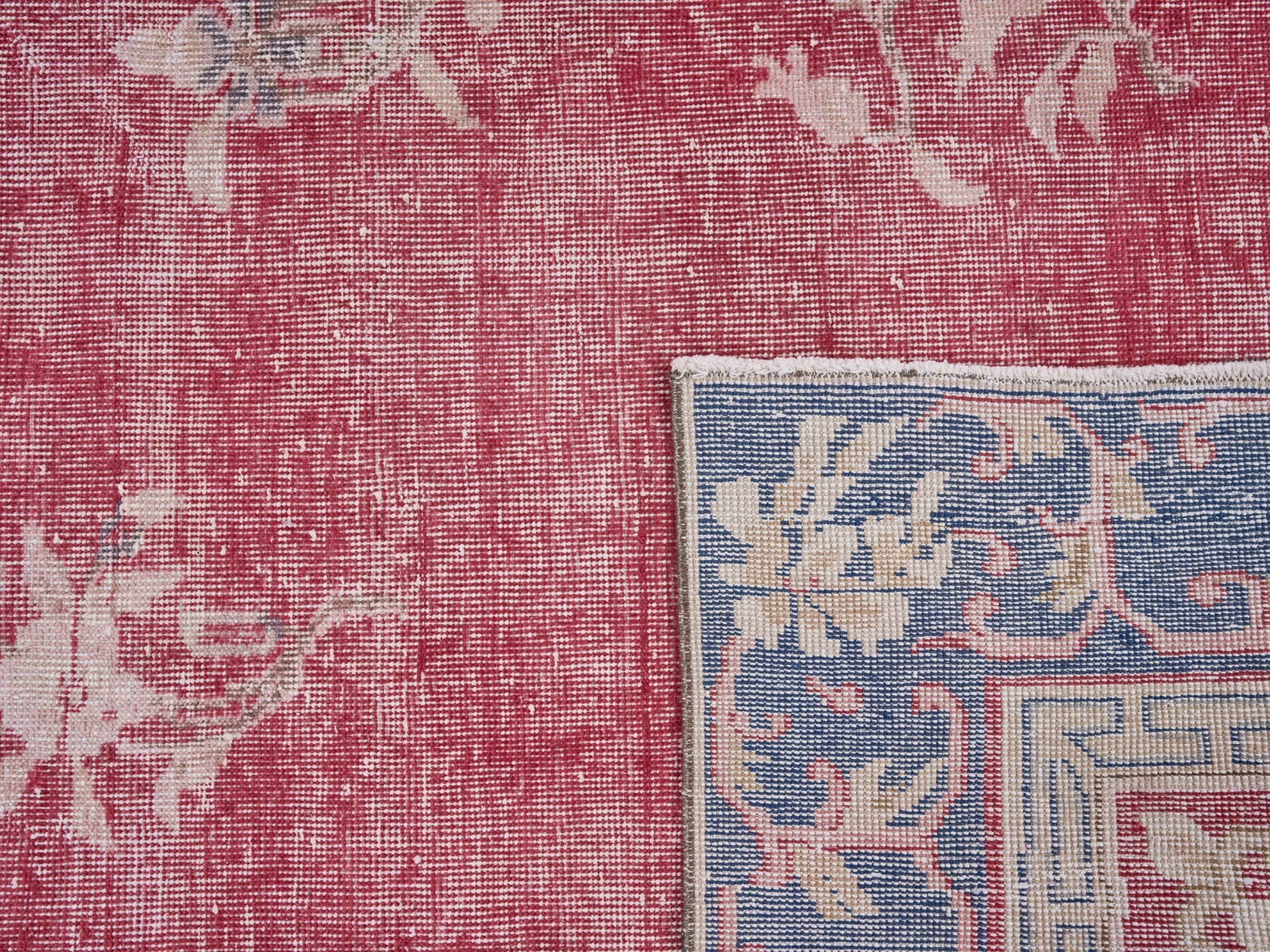 Turkish Isparta area rug in faded red and slate blue, view 10 of 10