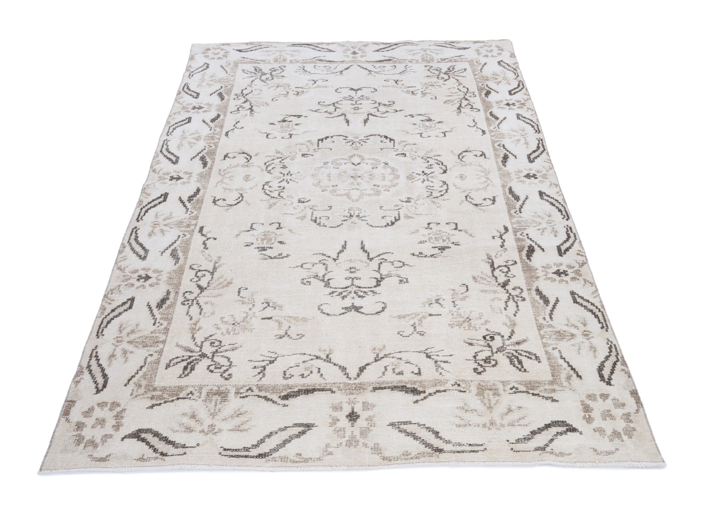 Turkish Manisa area rug in cream and taupe, view 2 of 10