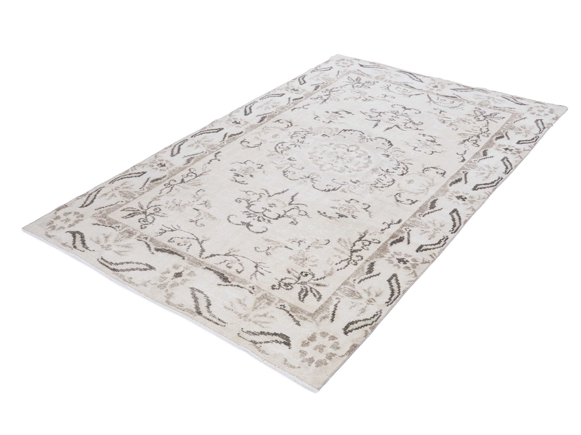 Turkish Manisa area rug in cream and taupe, view 3 of 10