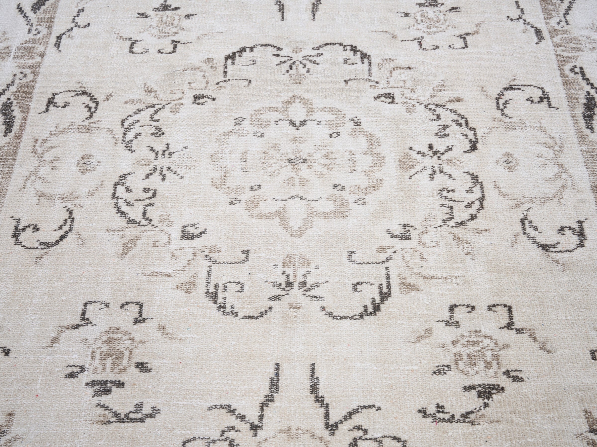Turkish Manisa area rug in cream and taupe, view 4 of 10