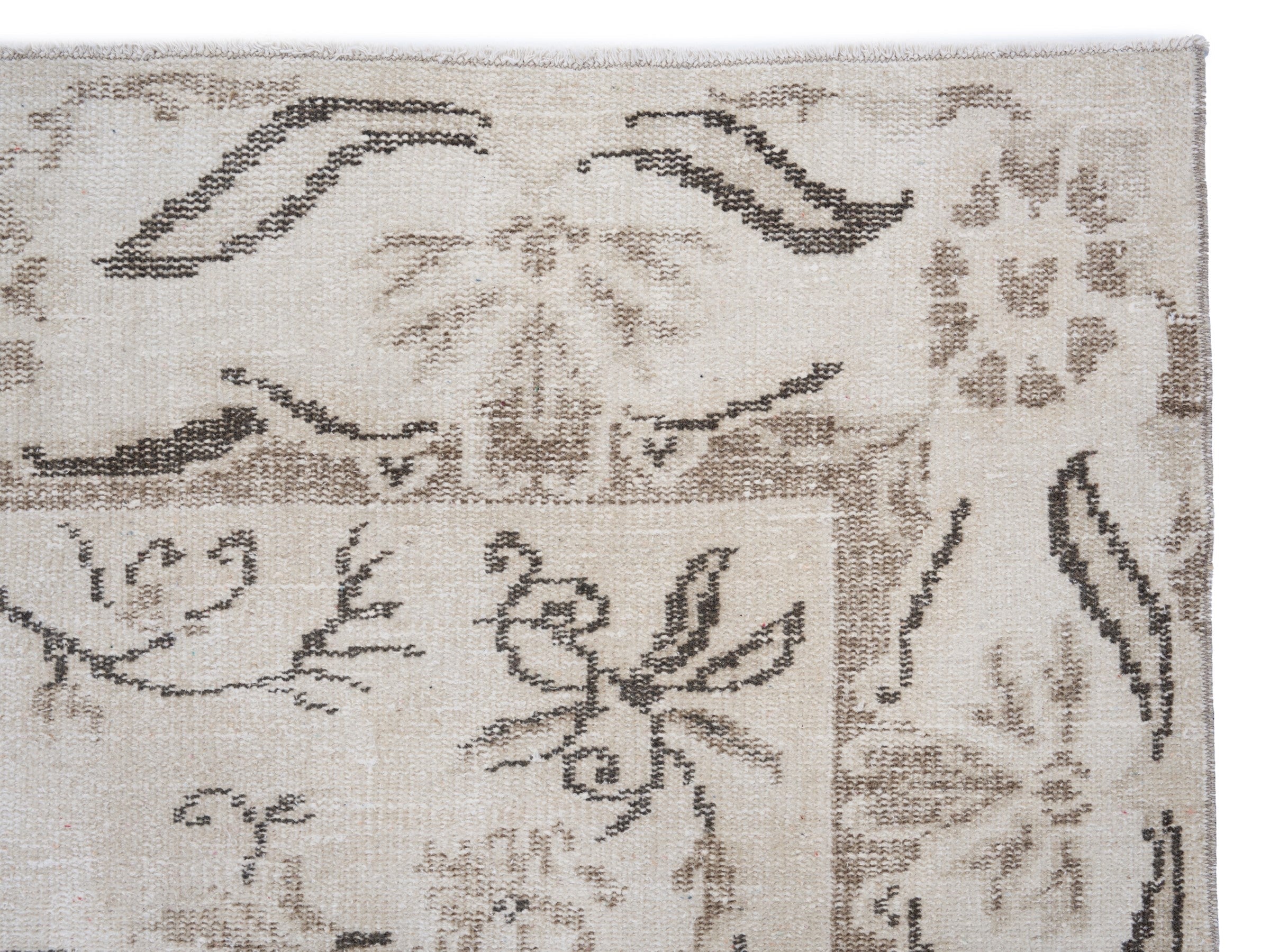 Turkish Manisa area rug in cream and taupe, view 8 of 10