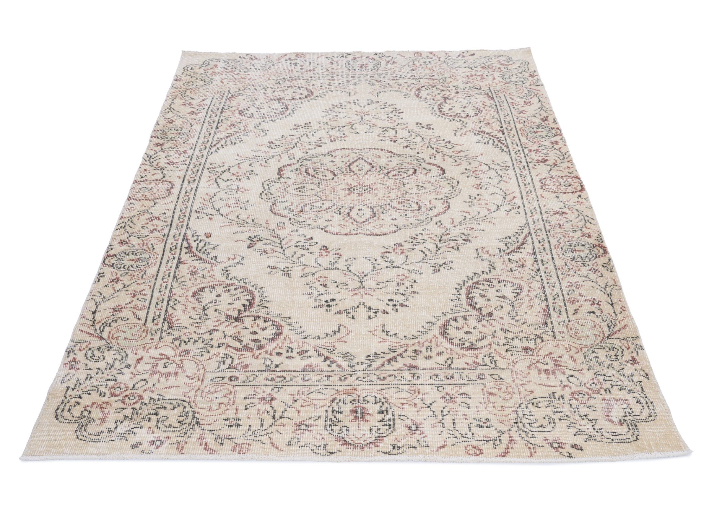 Turkish Manisa area rug in ivory and muted pink, view 2 of 10
