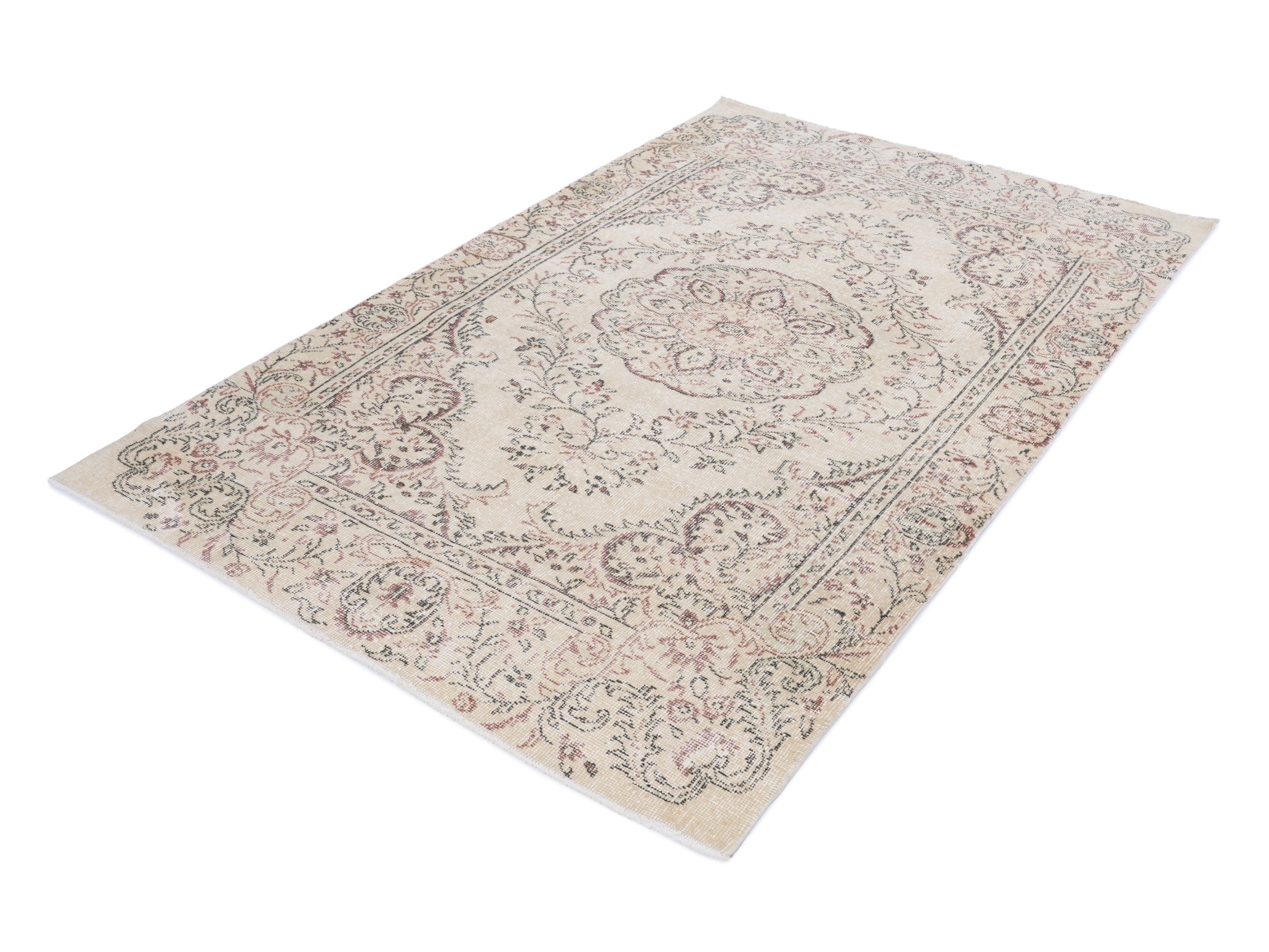 Turkish Manisa area rug in ivory and muted pink, view 3 of 10