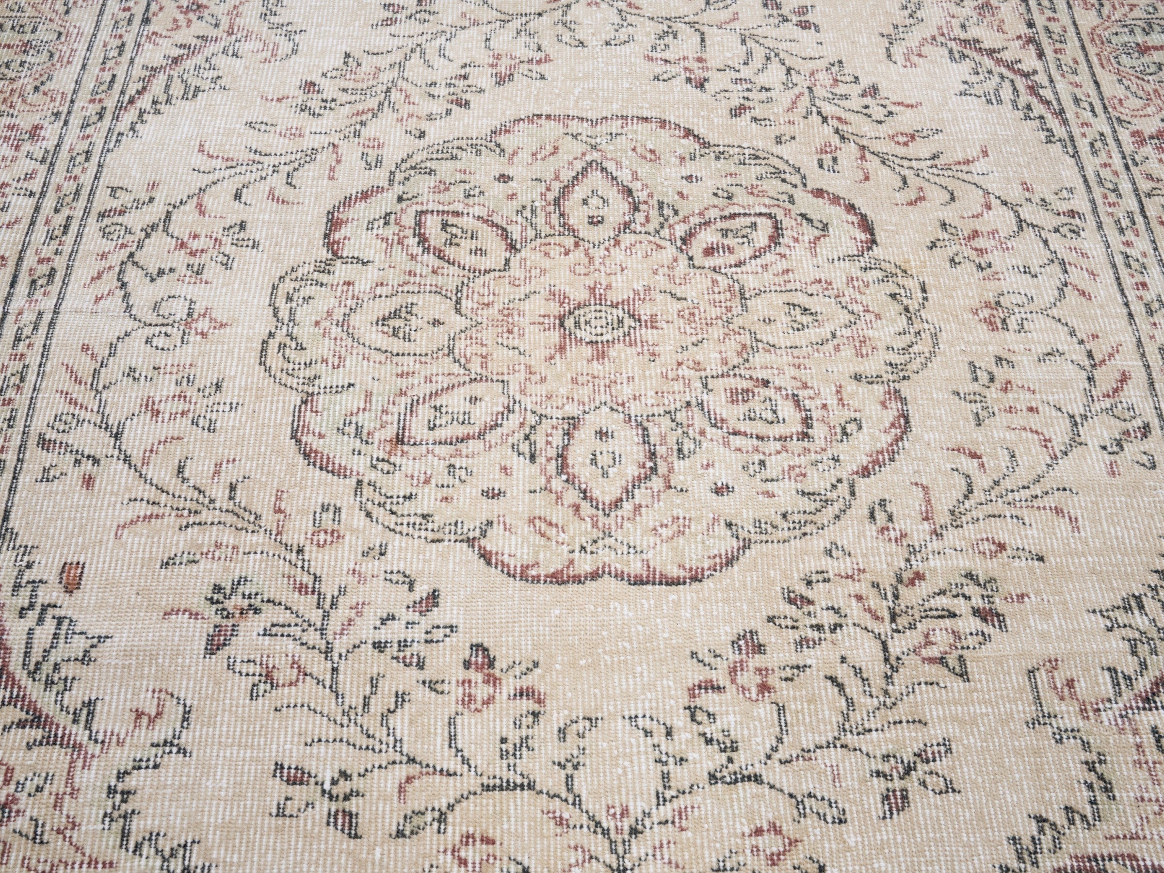 Turkish Manisa area rug in ivory and muted pink, view 4 of 10