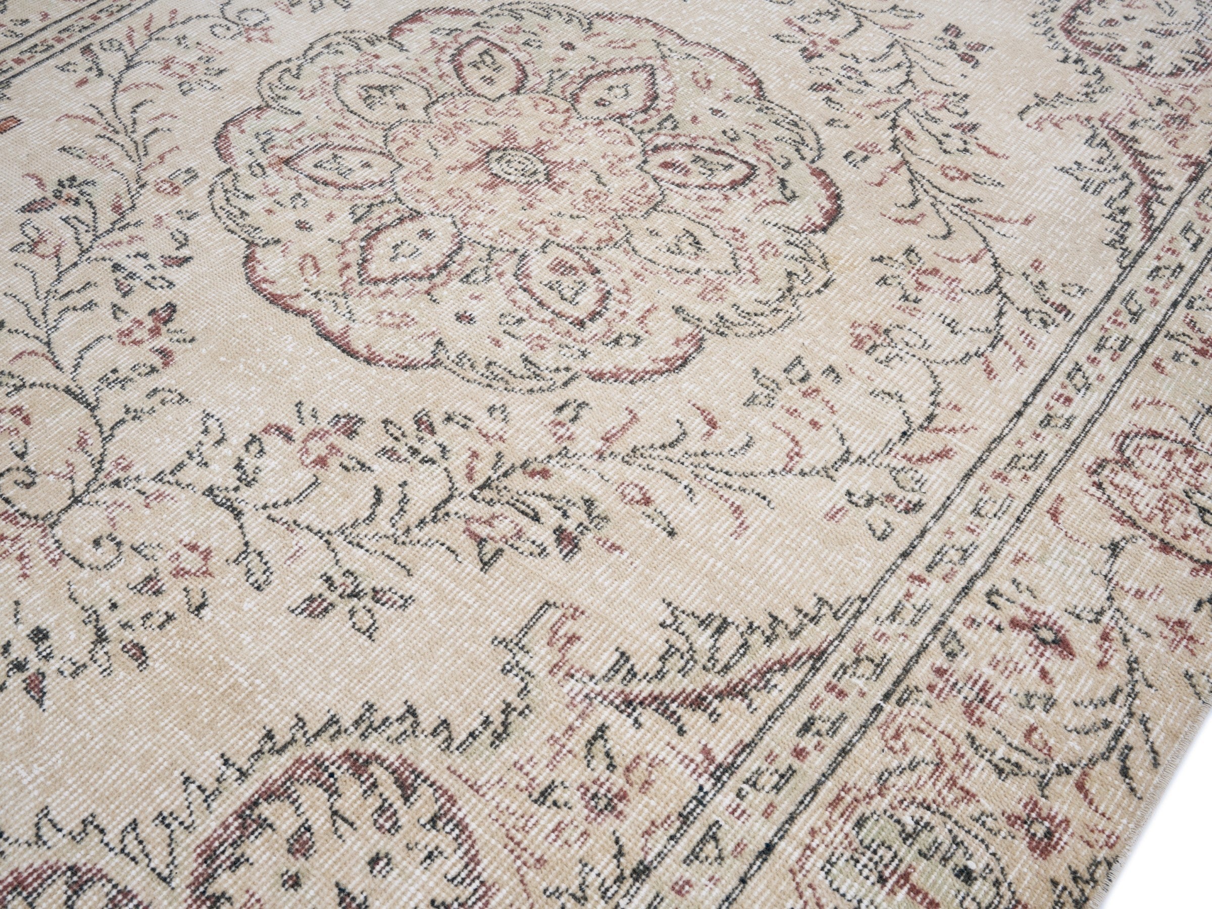 Turkish Manisa area rug in ivory and muted pink, view 5 of 10