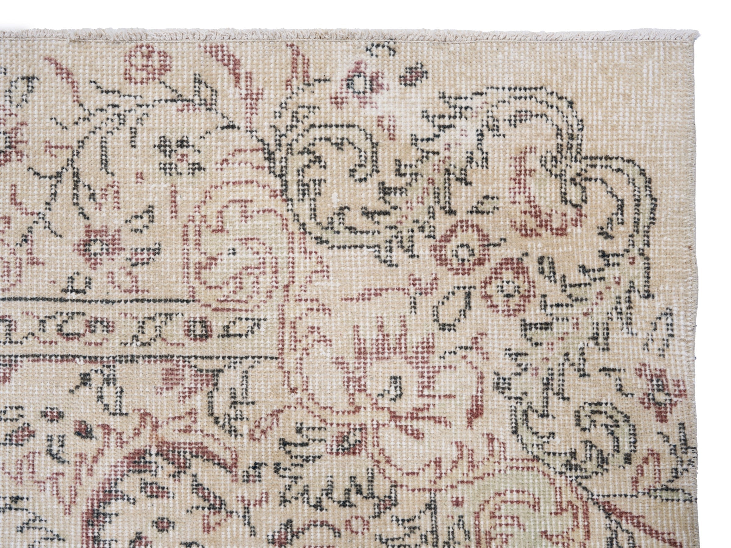 Turkish Manisa area rug in ivory and muted pink, view 8 of 10