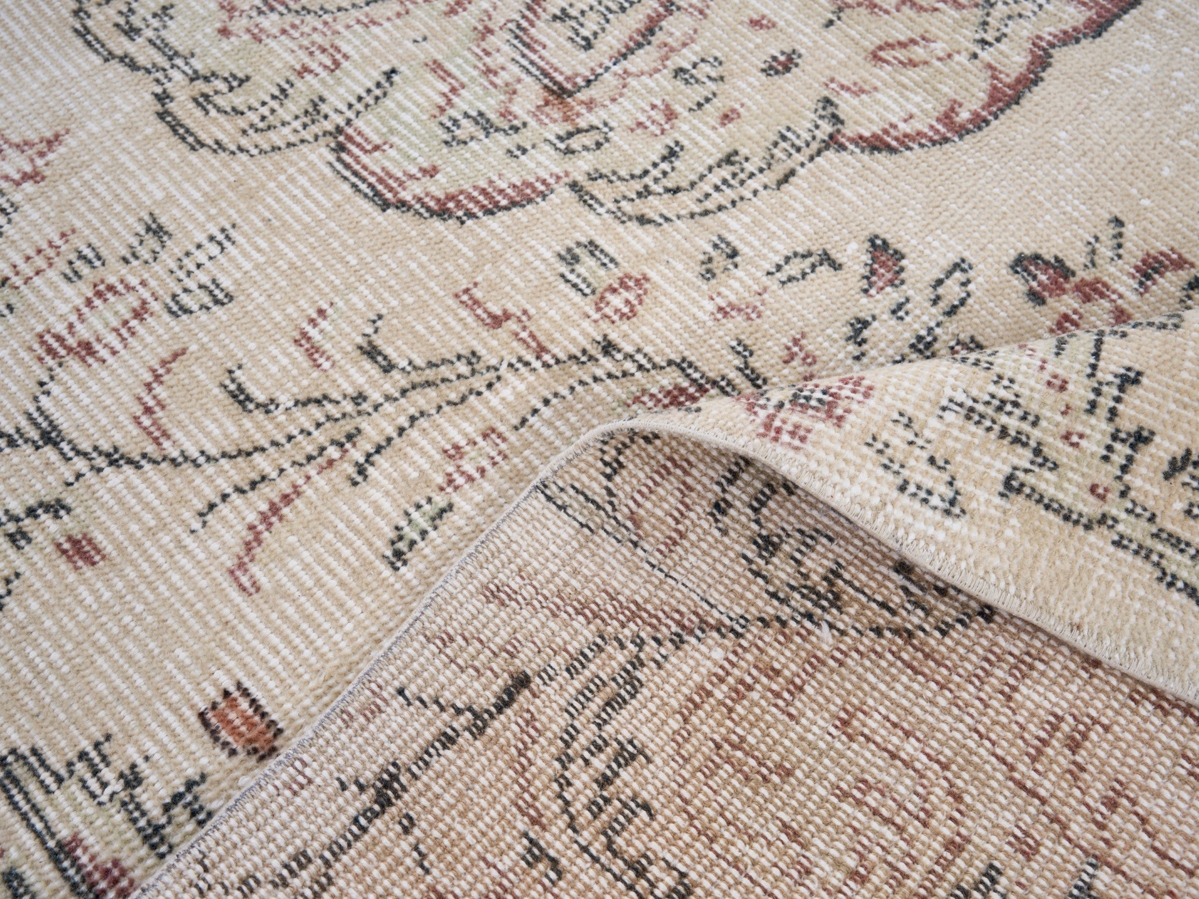 Turkish Manisa area rug in ivory and muted pink, view 9 of 10