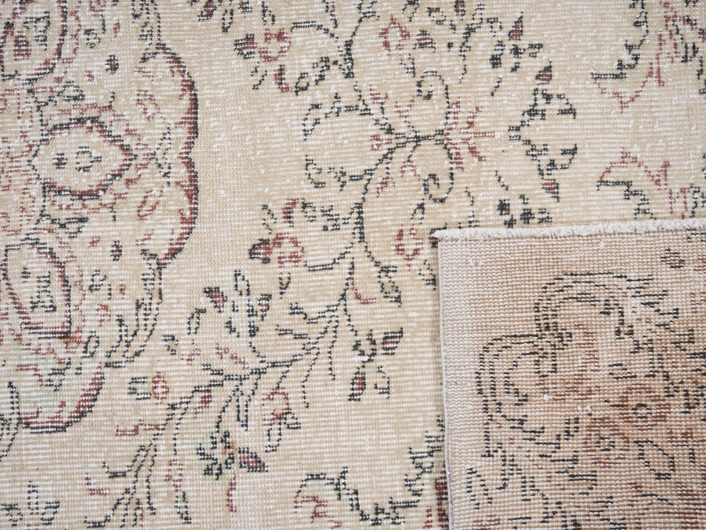 Turkish Manisa area rug in ivory and muted pink, view 10 of 10