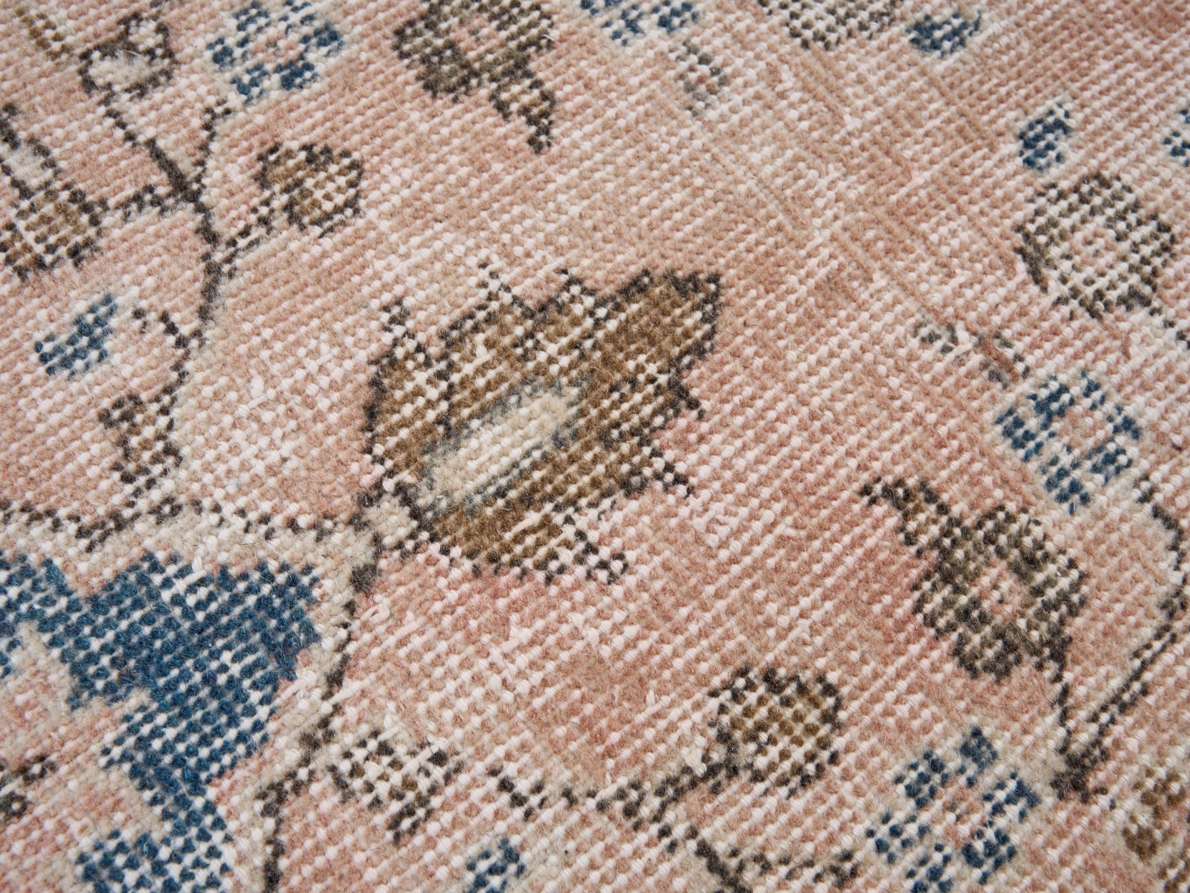 Turkish Isparta area rug in muted pink and denim, view 7 of 10