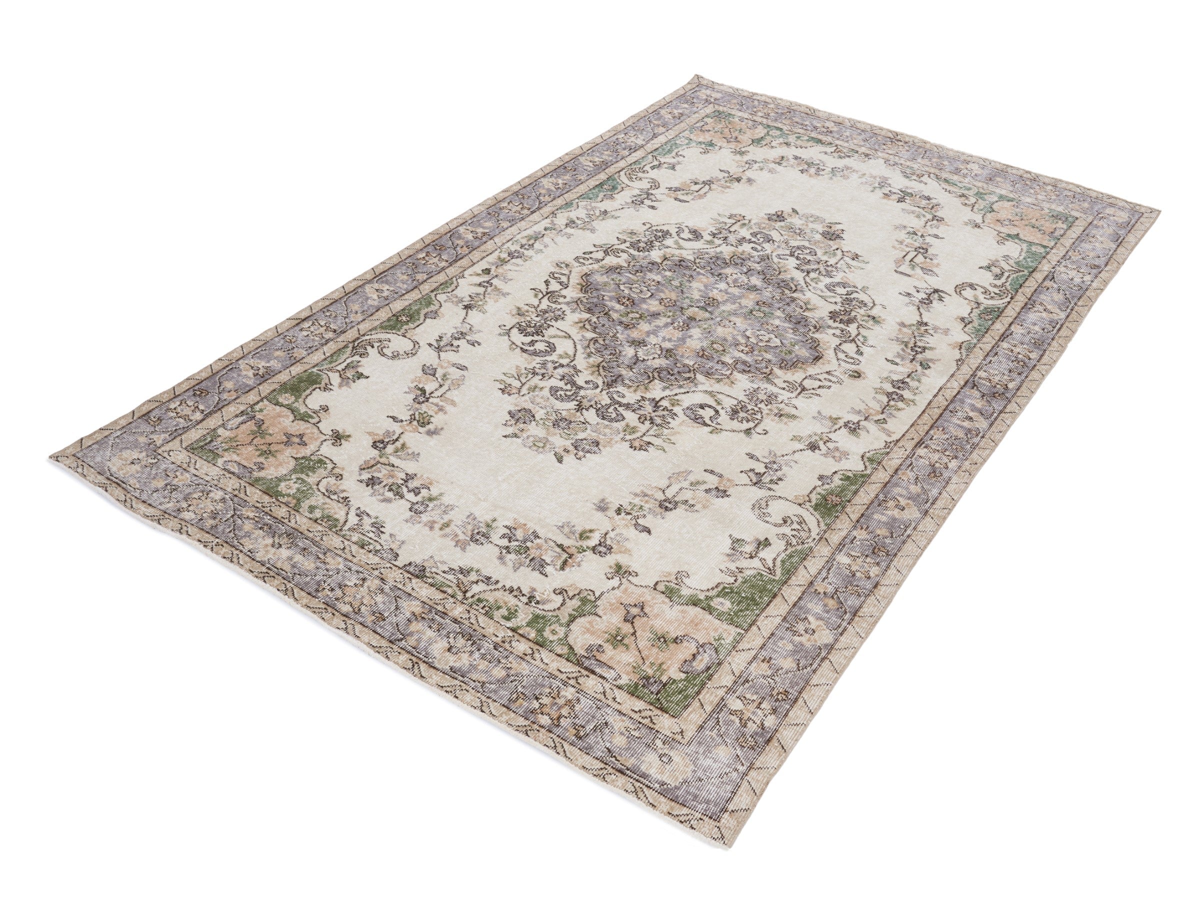 Turkish Isparta area rug in cream and sage, view 3 of 10