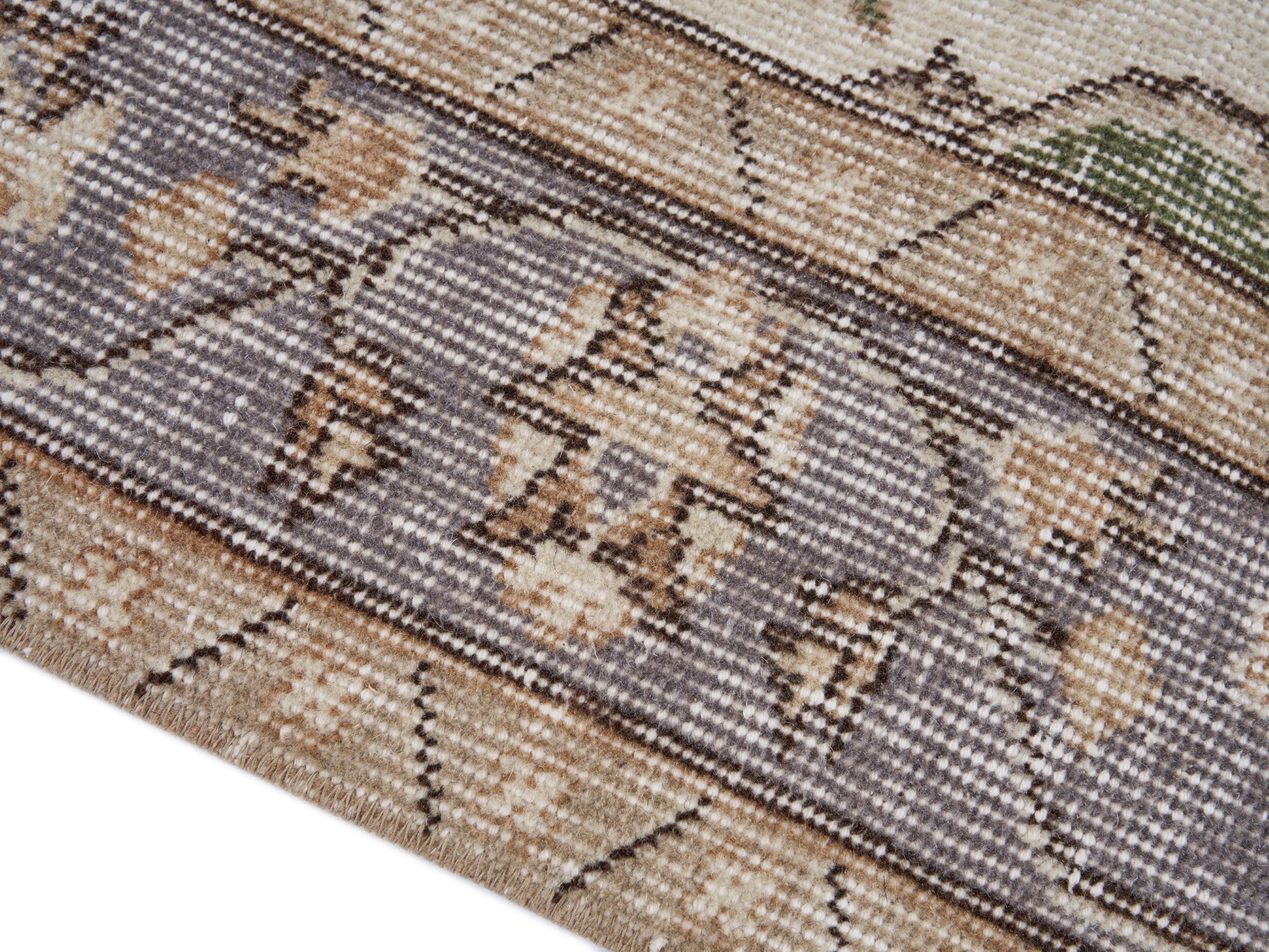 Turkish Isparta area rug in cream and sage, view 6 of 10