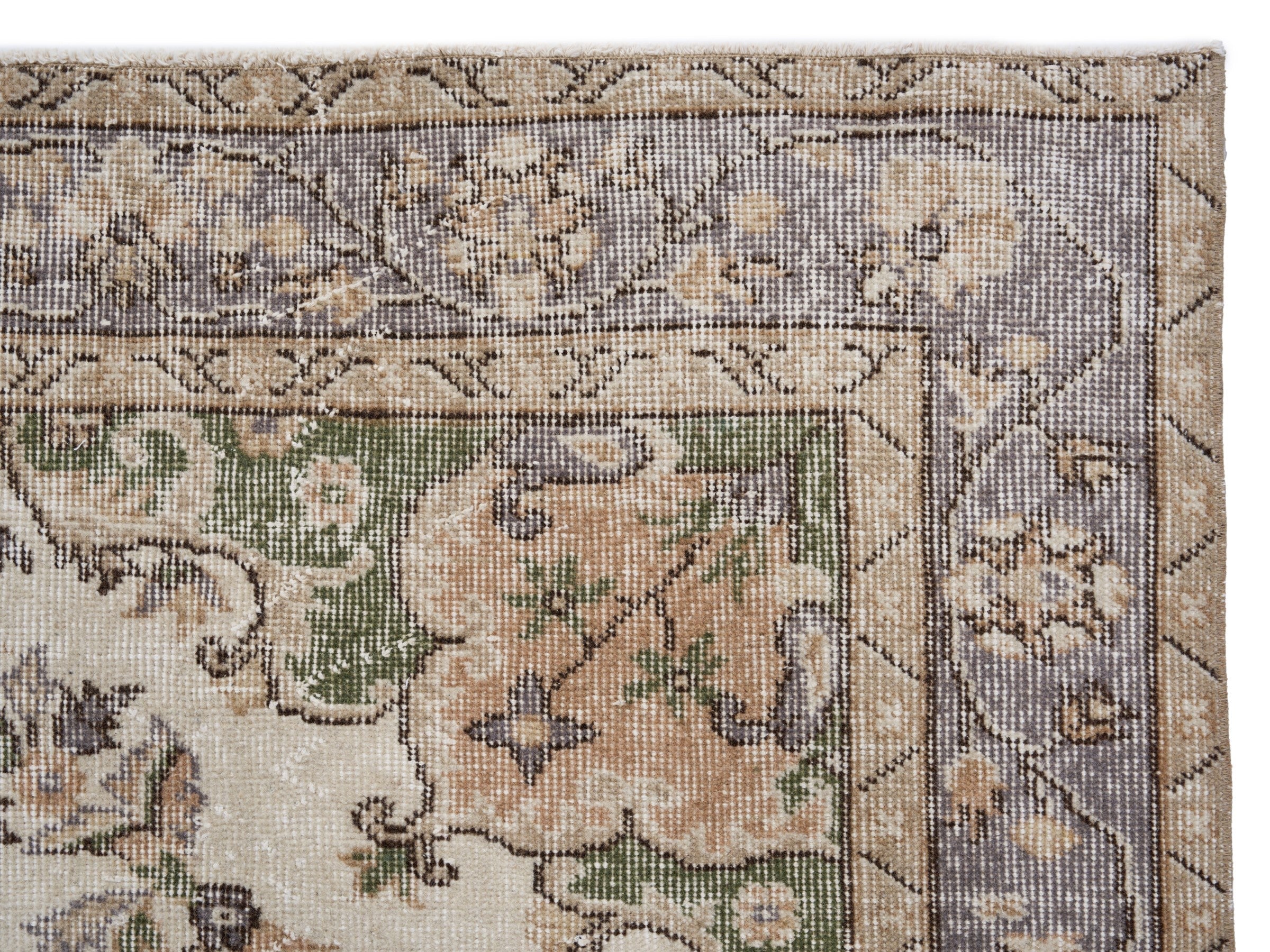 Turkish Isparta area rug in cream and sage, view 8 of 10