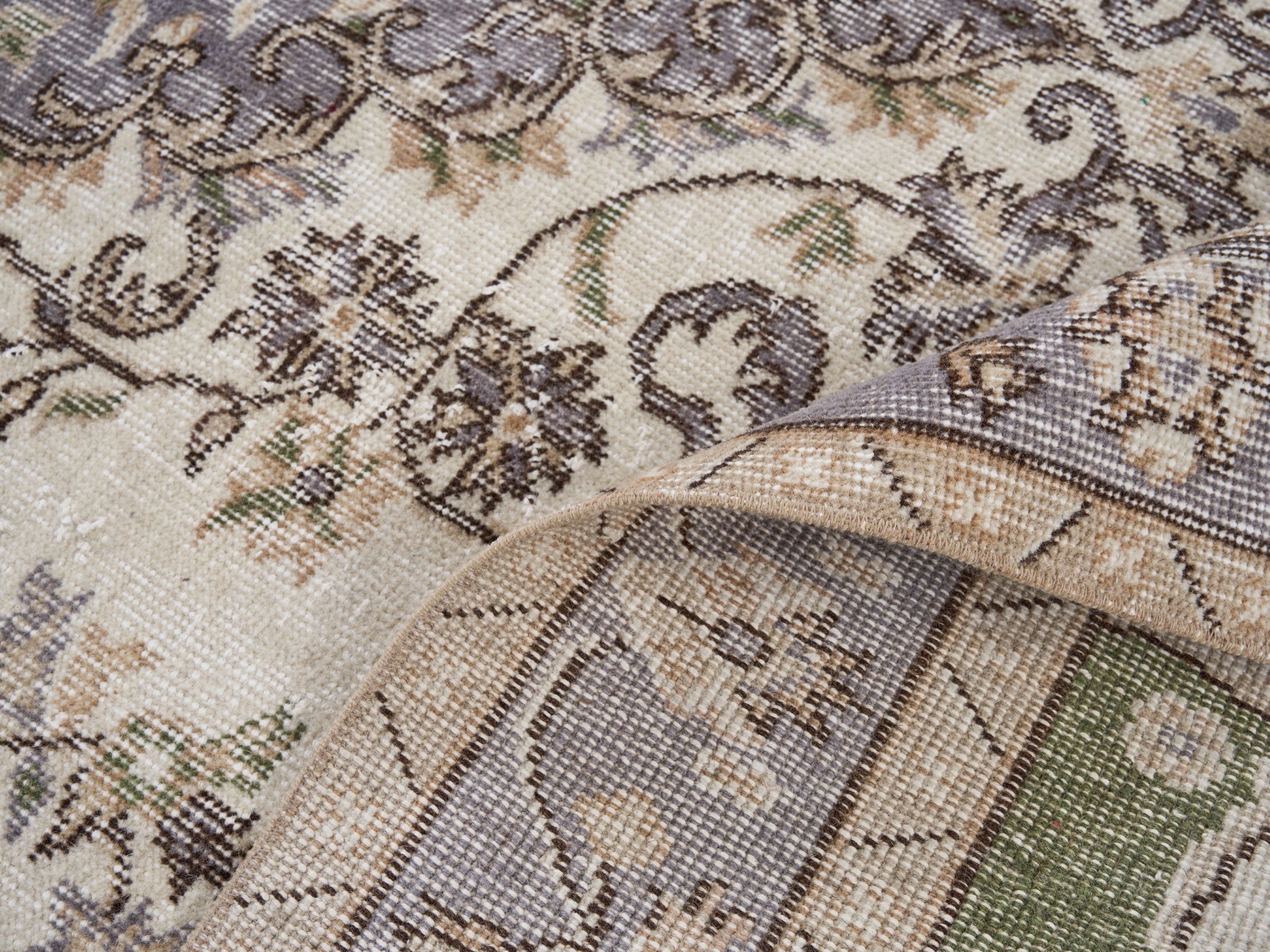 Turkish Isparta area rug in cream and sage, view 9 of 10