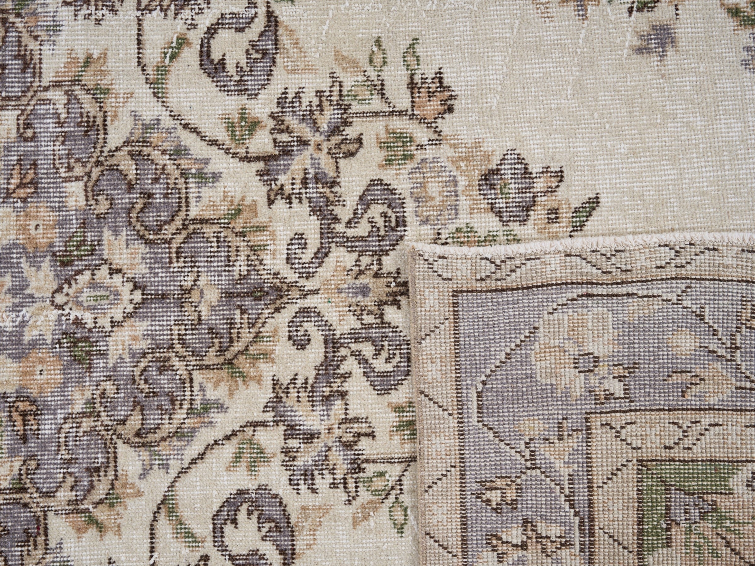 Turkish Isparta area rug in cream and sage, view 10 of 10