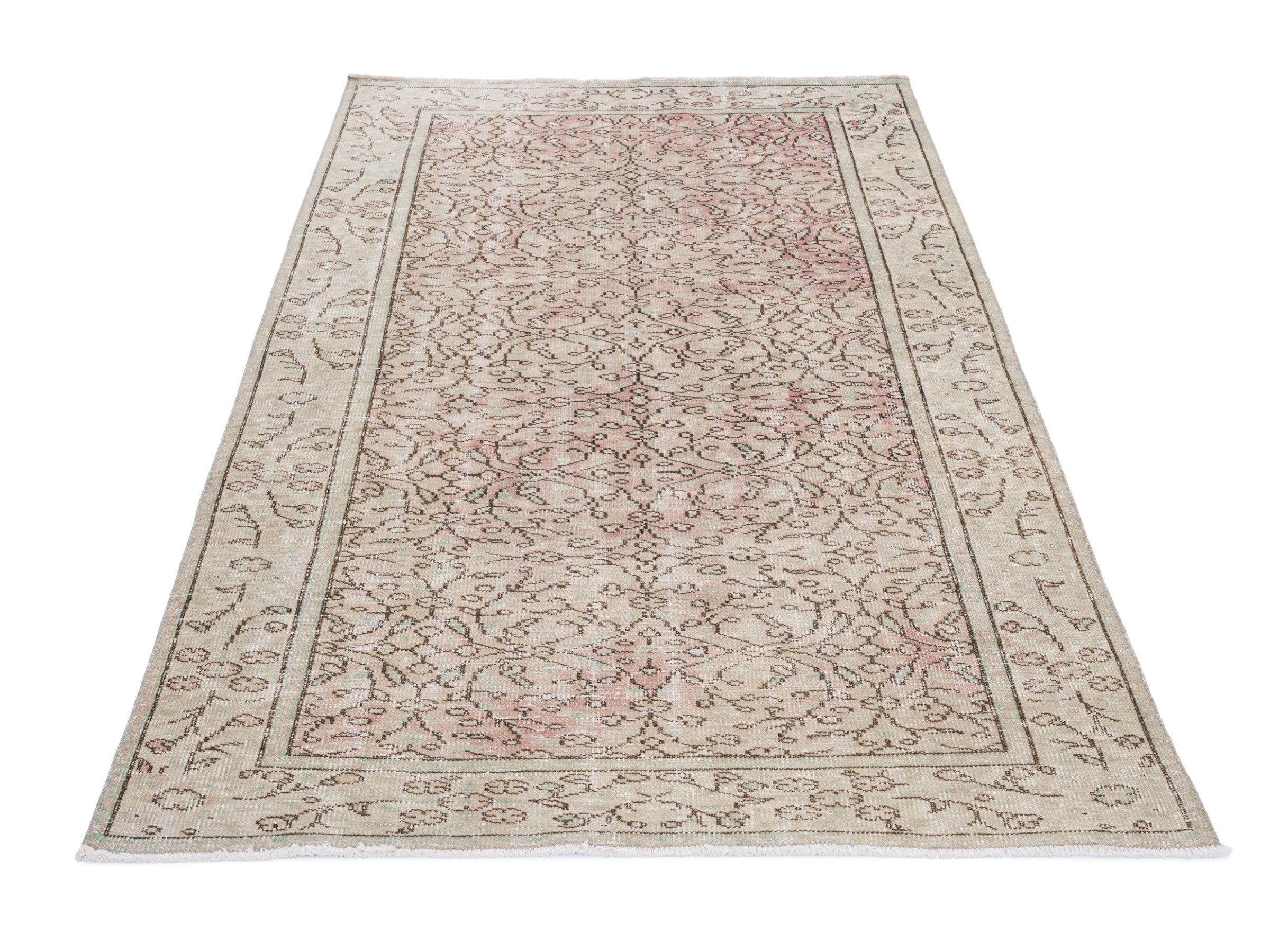 Turkish Manisa area rug in muted pink and greige, view 2 of 10