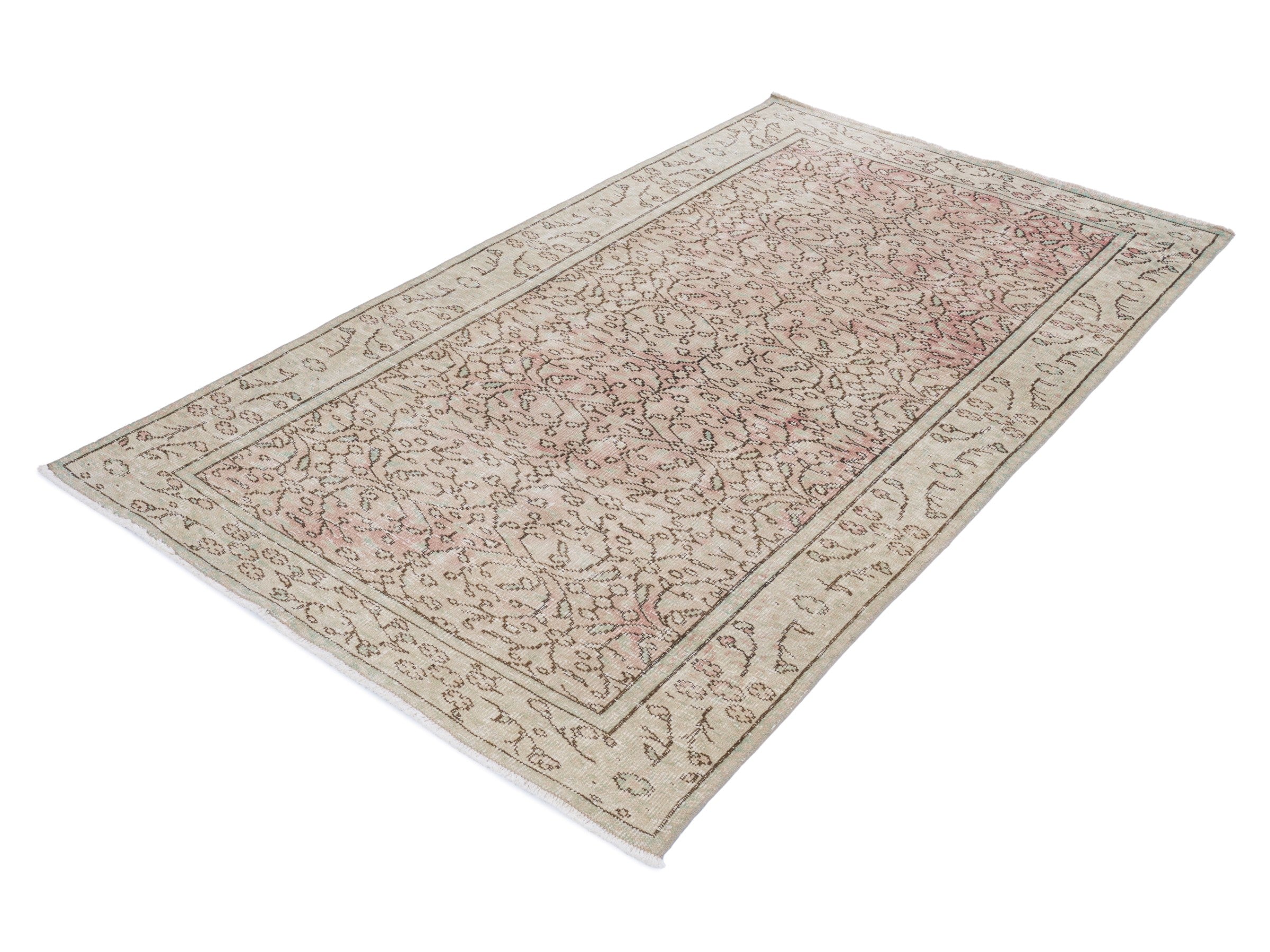 Turkish Manisa area rug in muted pink and greige, view 3 of 10