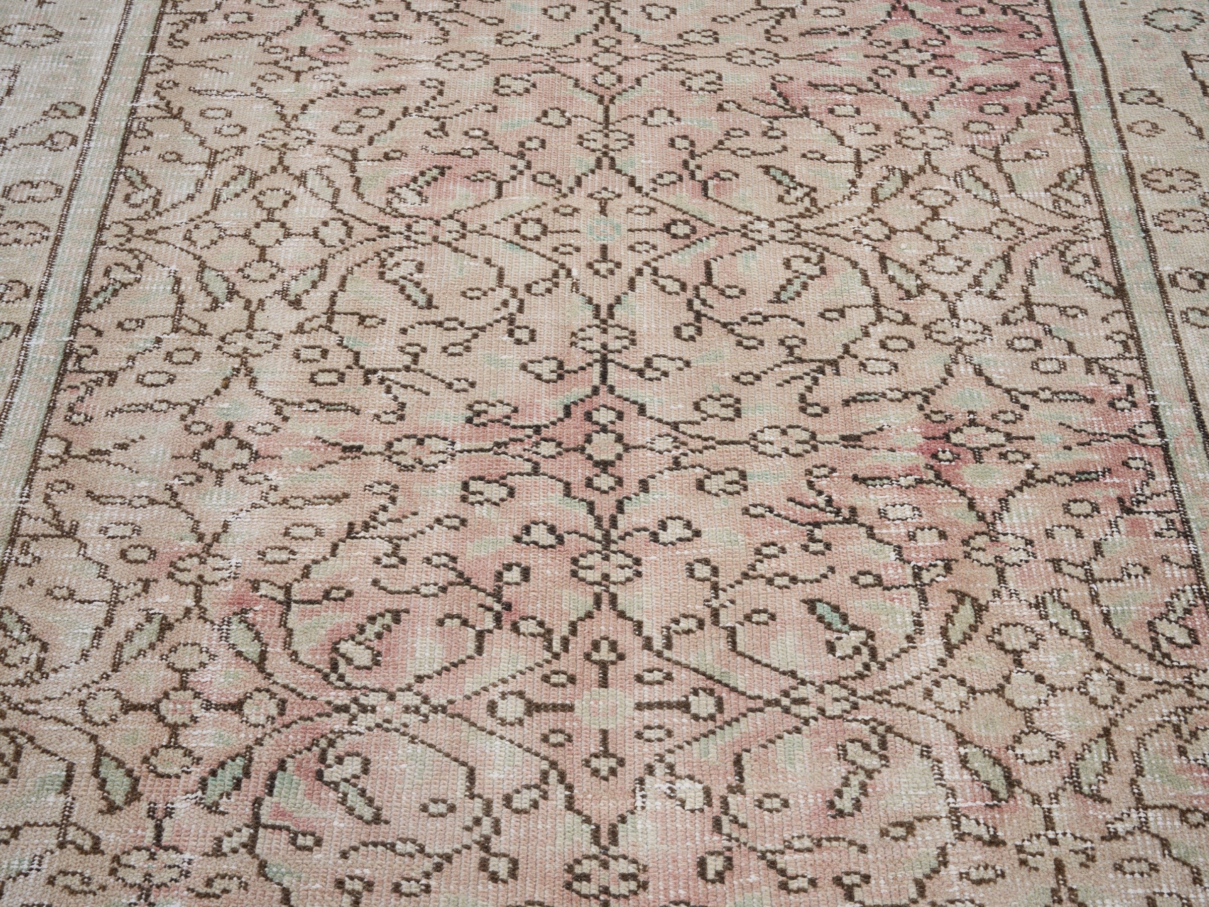 Turkish Manisa area rug in muted pink and greige, view 4 of 10
