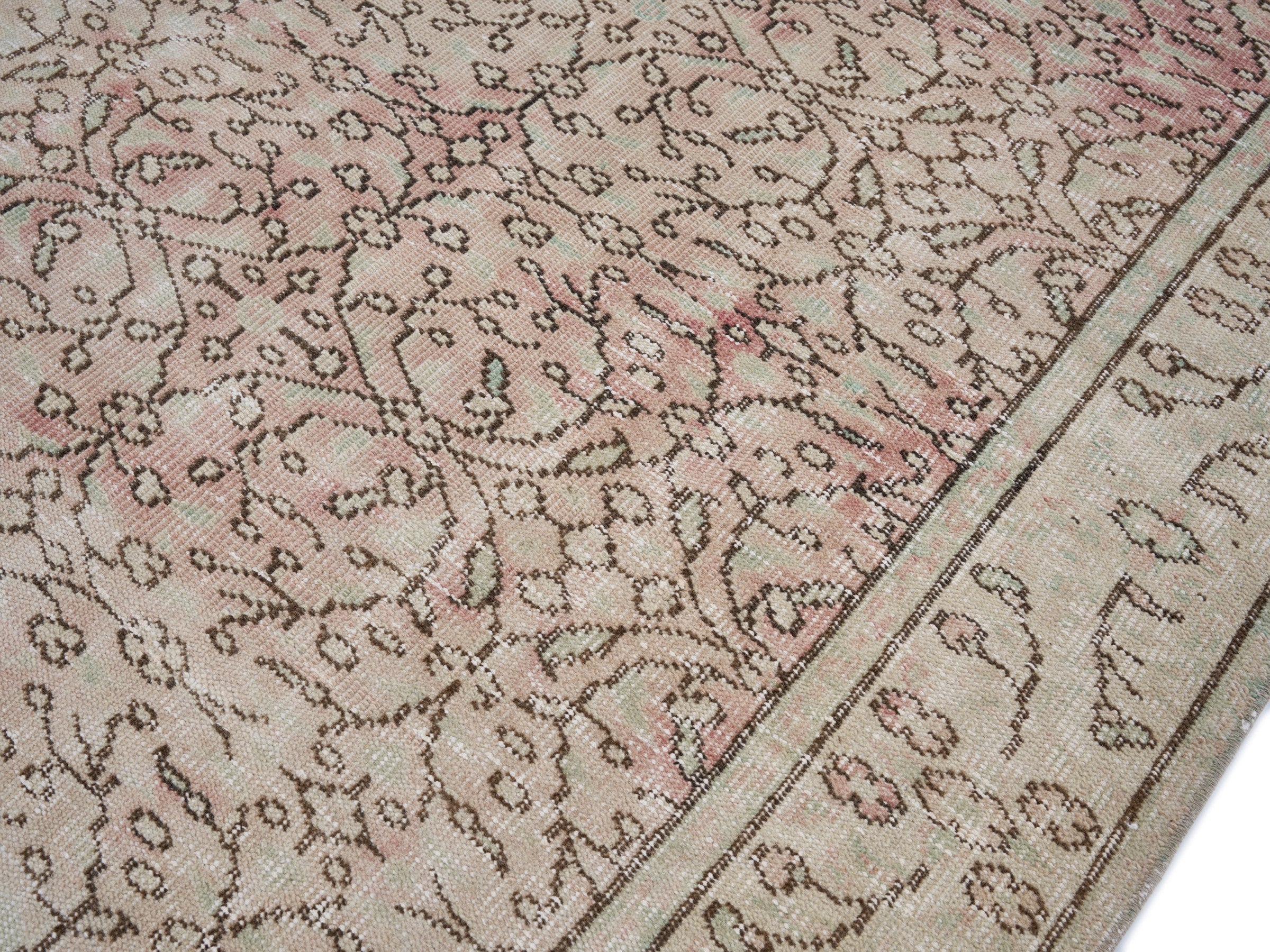 Turkish Manisa area rug in muted pink and greige, view 5 of 10