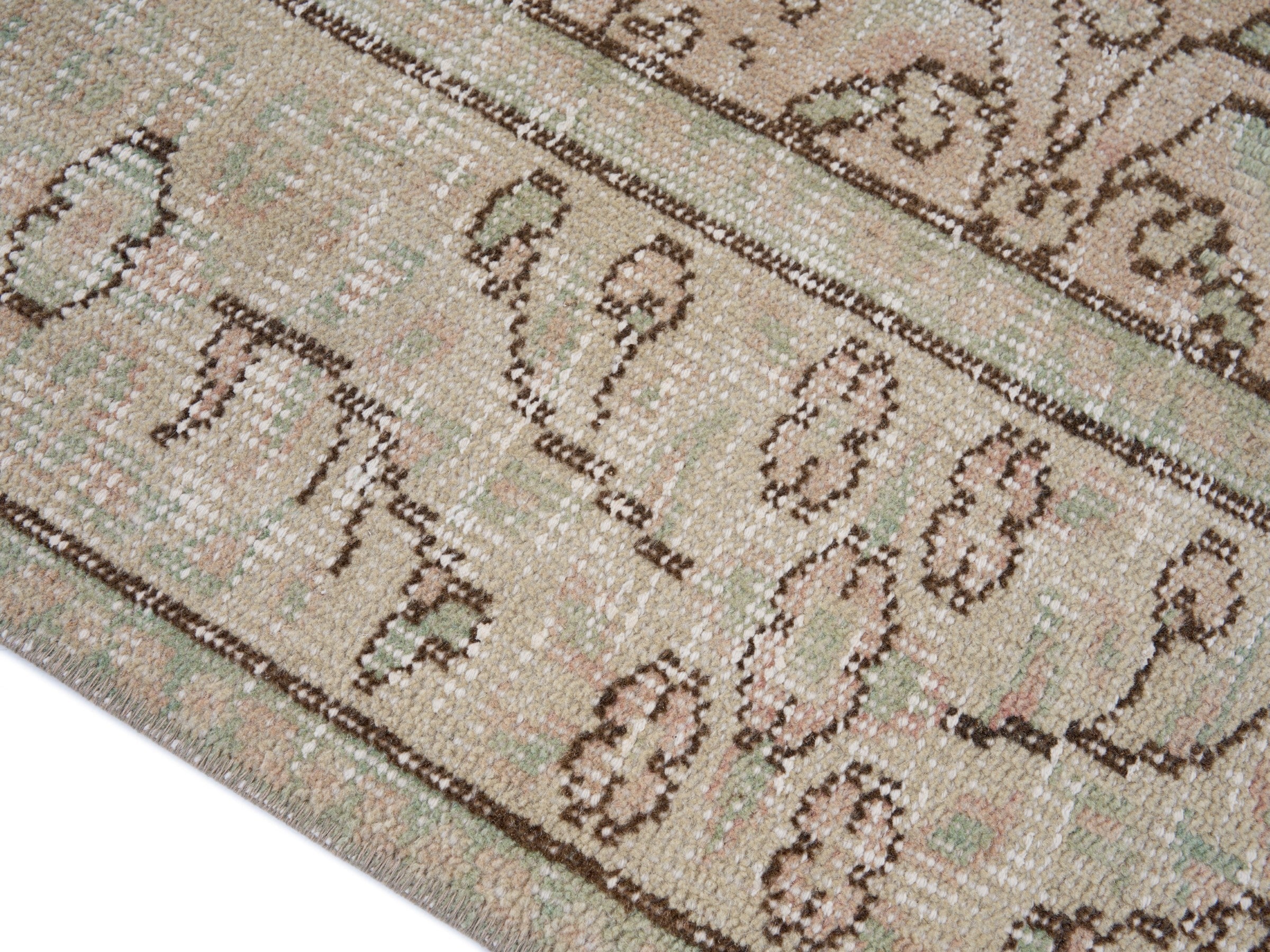 Turkish Manisa area rug in muted pink and greige, view 6 of 10