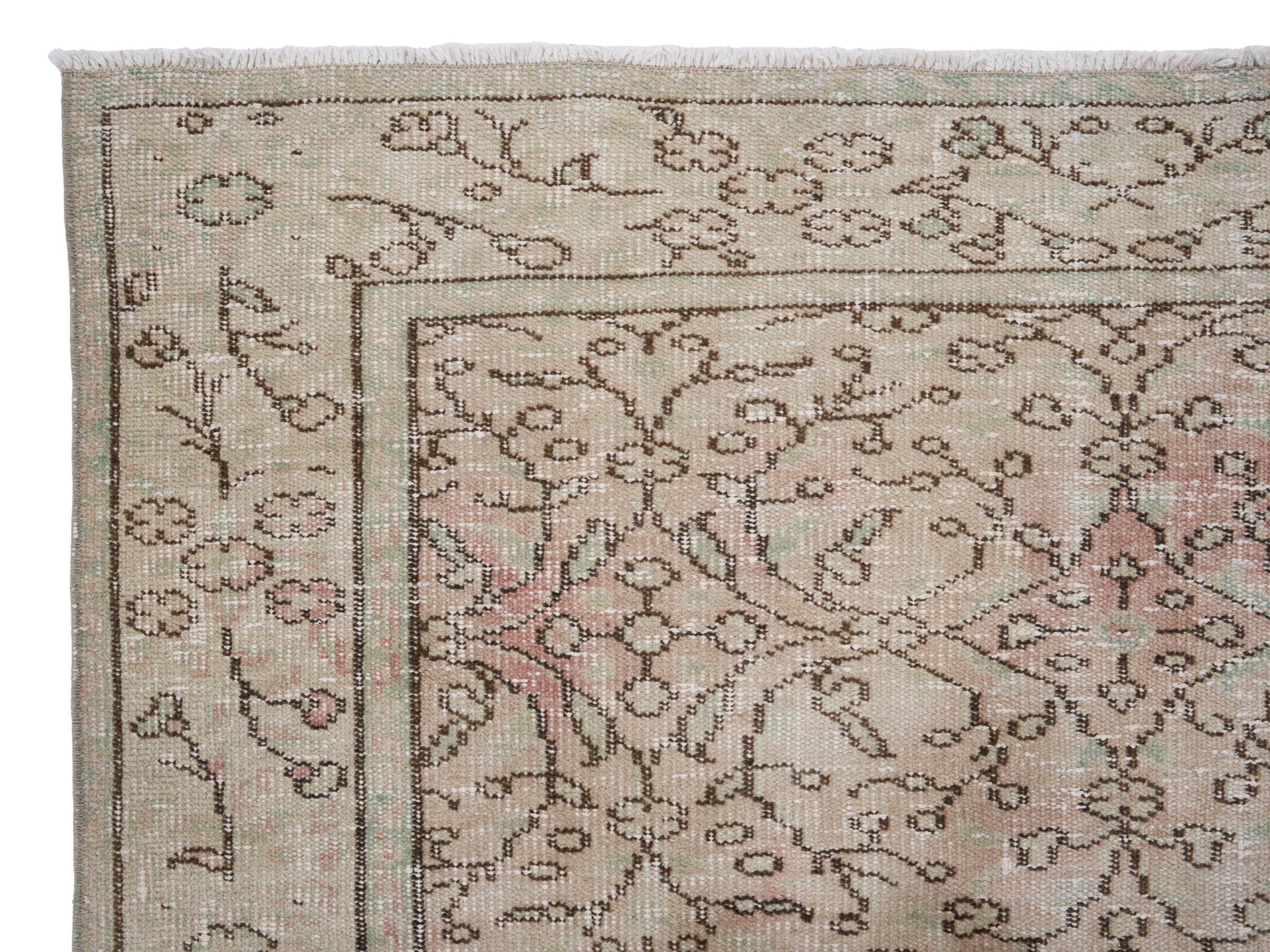 Turkish Manisa area rug in muted pink and greige, view 8 of 10